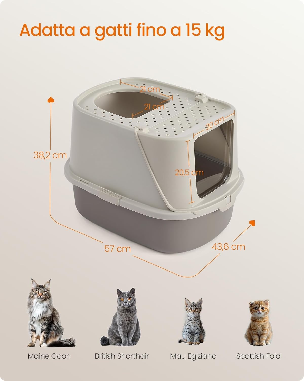 Thumbnail 6 de Feandrea Lettiera XXL per Gatti con Coperchio e Paletta – Colore Avena e Grigio Caldo PPT011LH01