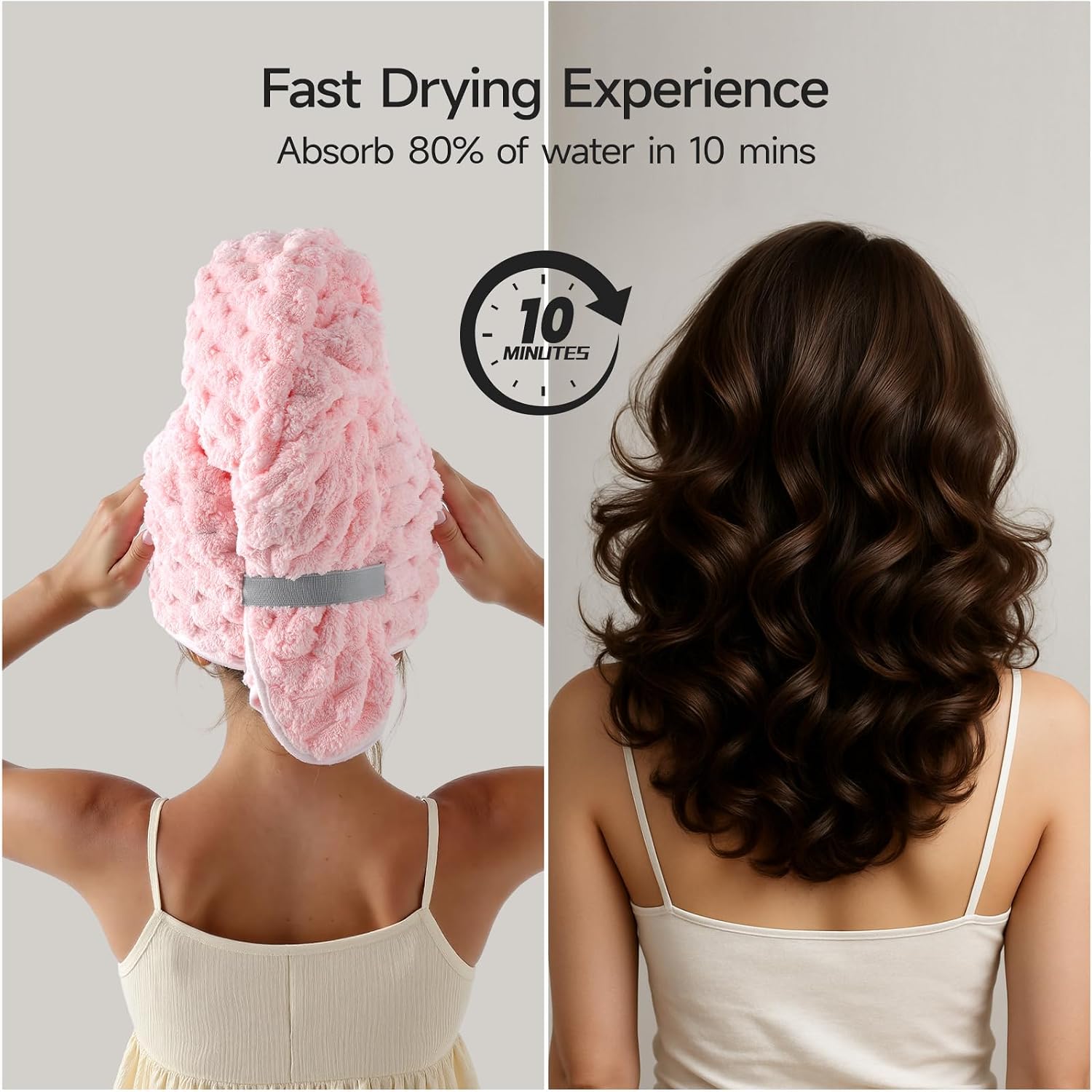 Detalle 2 de REDKISS Pink Microfiber Hair Towel Wrap with Elastic Strap for Long Hair