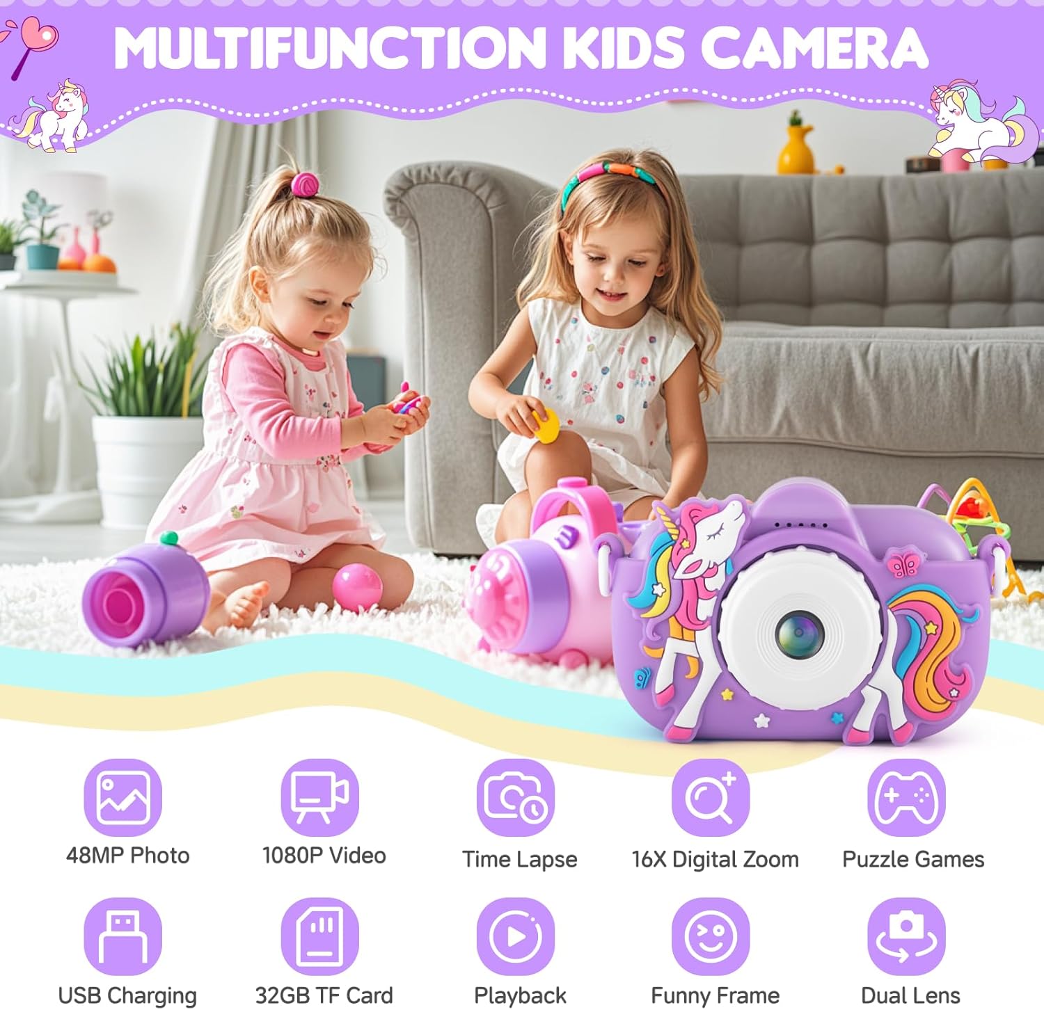 Thumbnail 1 de Kids Camera 48MP Dual Lens 32GB for Ages 3–9
