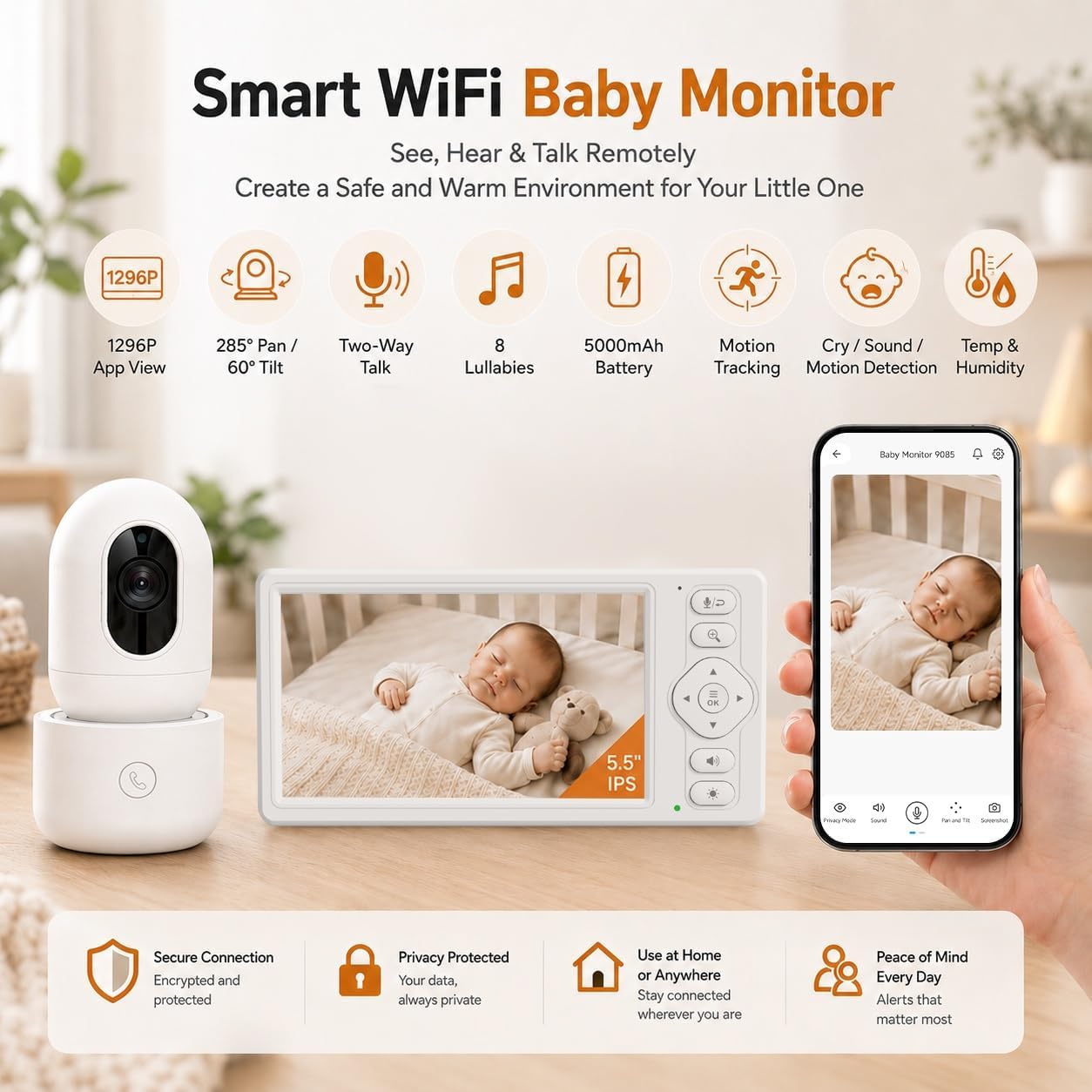 Thumbnail 1 de Blemil 5.5-Inch Wi-Fi Baby Monitor