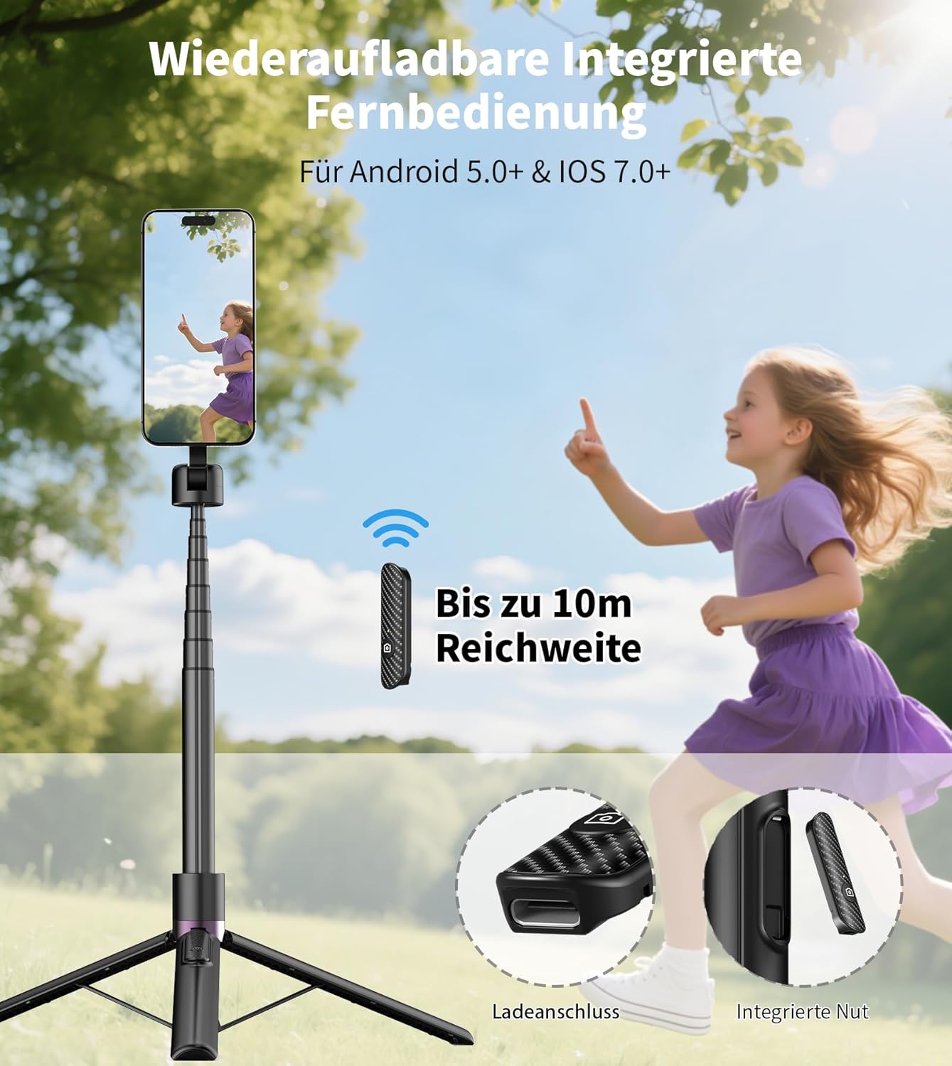 Detalle de TONEOF Magnetischer Selfie Stick 173 cm mit Stativ