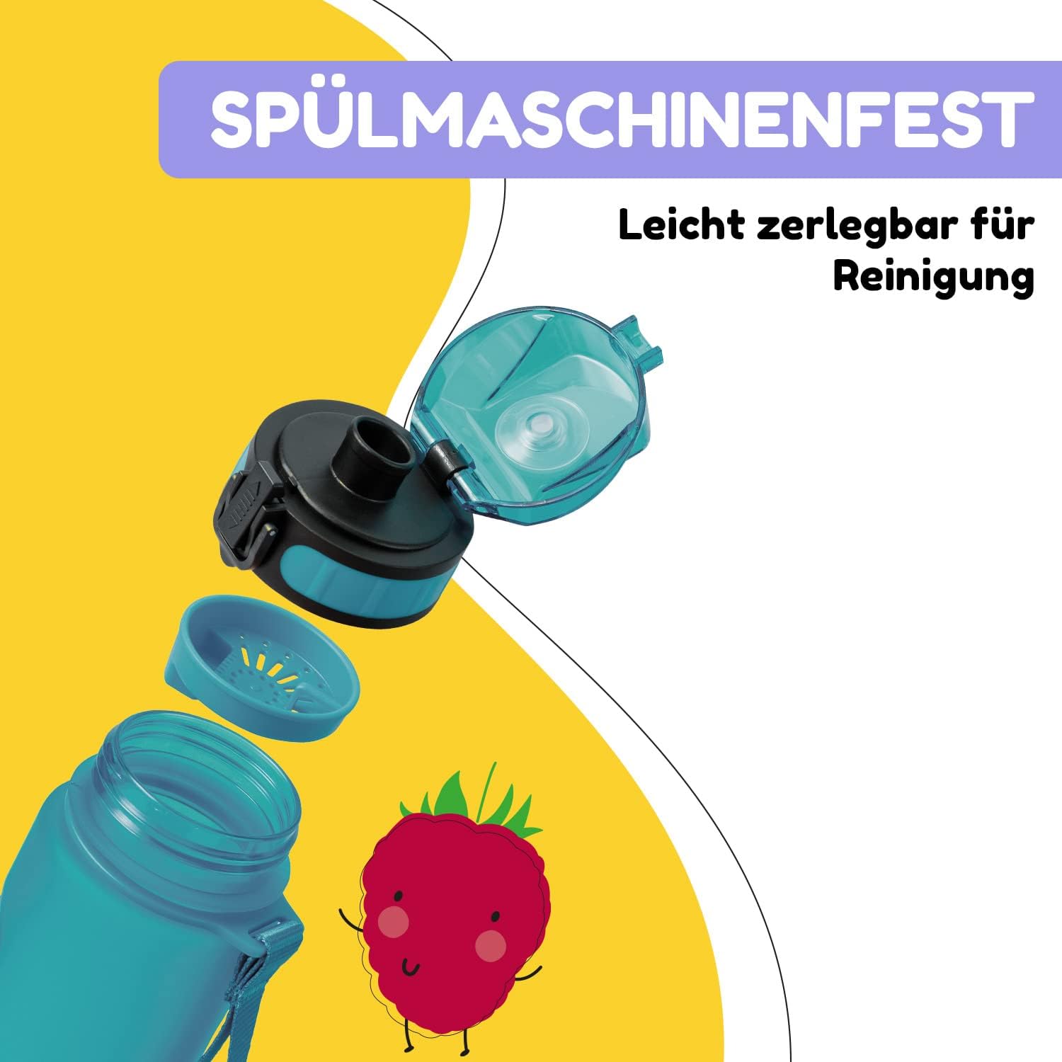 Detalle de Schmatzfatz Trinkflasche Kinder 0,5 L – auslaufsicher, BPA-frei, mit Fruchteinsatz