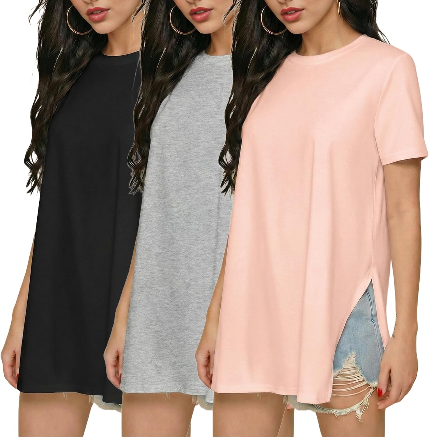 Thumbnail 6 de Ekouaer 3 Pack Women’s Oversize T-Shirt – Basic Short Sleeve Loose Fit Maternity Tops (S–XXL)