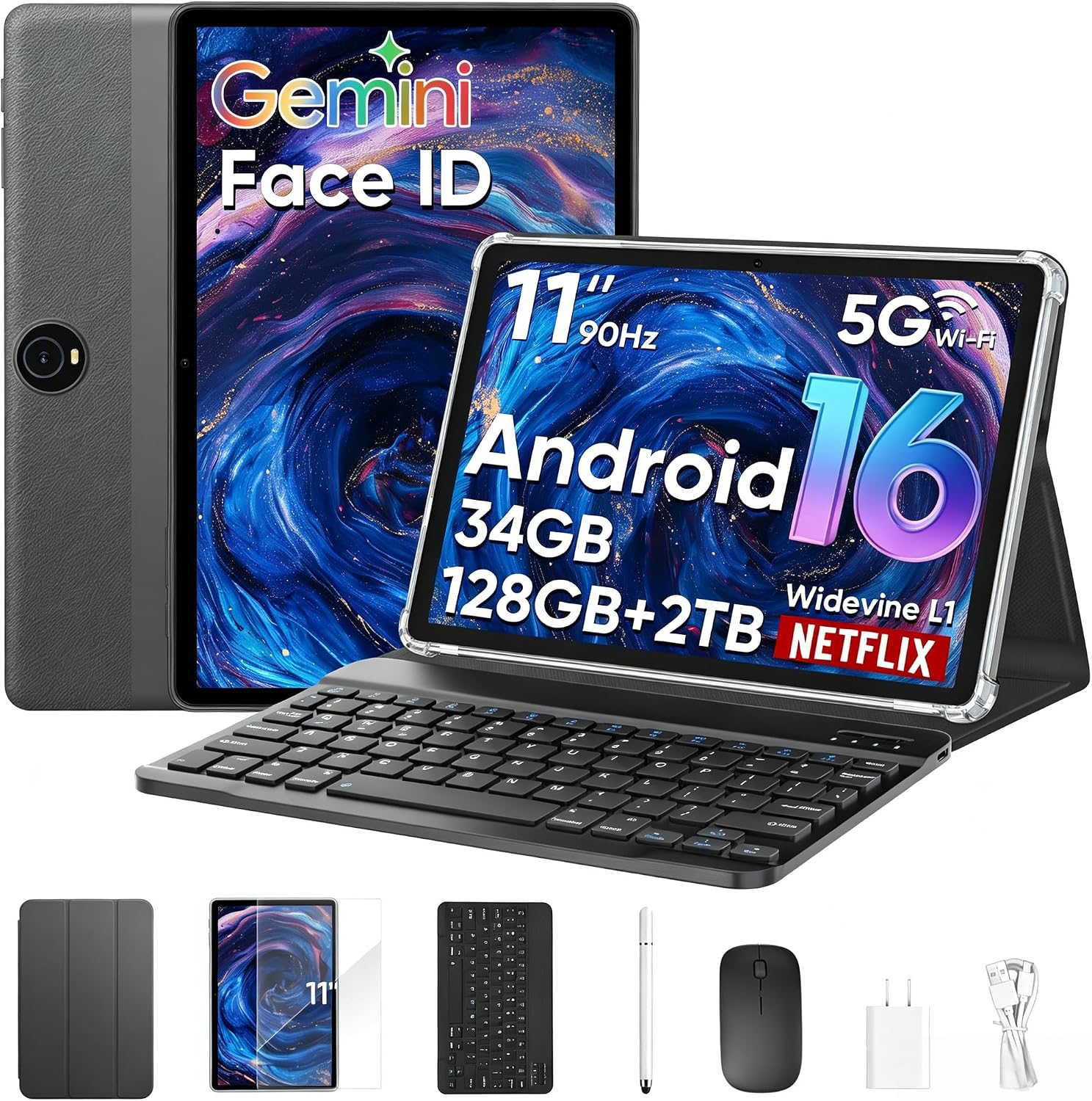 Detalle de HNVHNV Android 16 Tablet 11-inch with Keyboard: 34GB RAM, 128GB ROM, 2TB Expansion