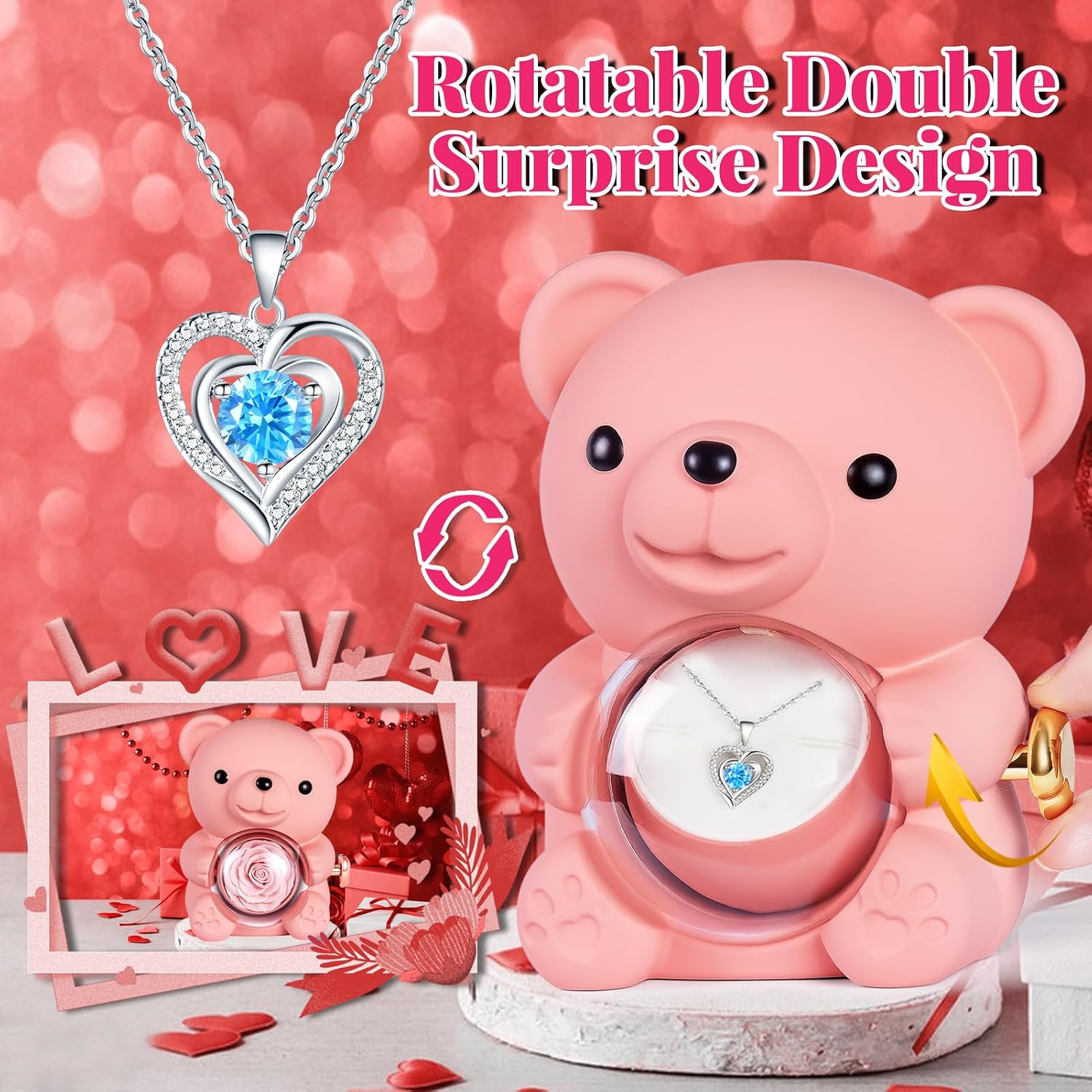 Thumbnail 1 de Aloskart Teddy Bear with Eternal Rose and Necklace