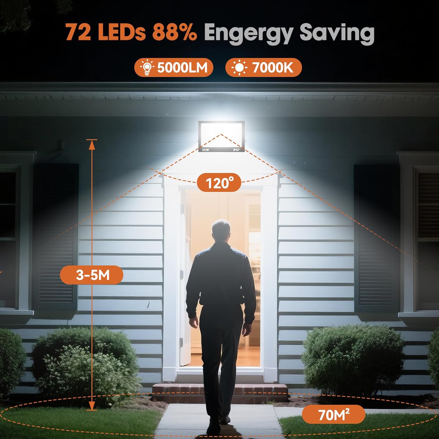 Thumbnail 4 de Faretto LED da esterno 50W da 5000 lm 7000K IP67 (2 pezzi) con staffa regolabile a 180°