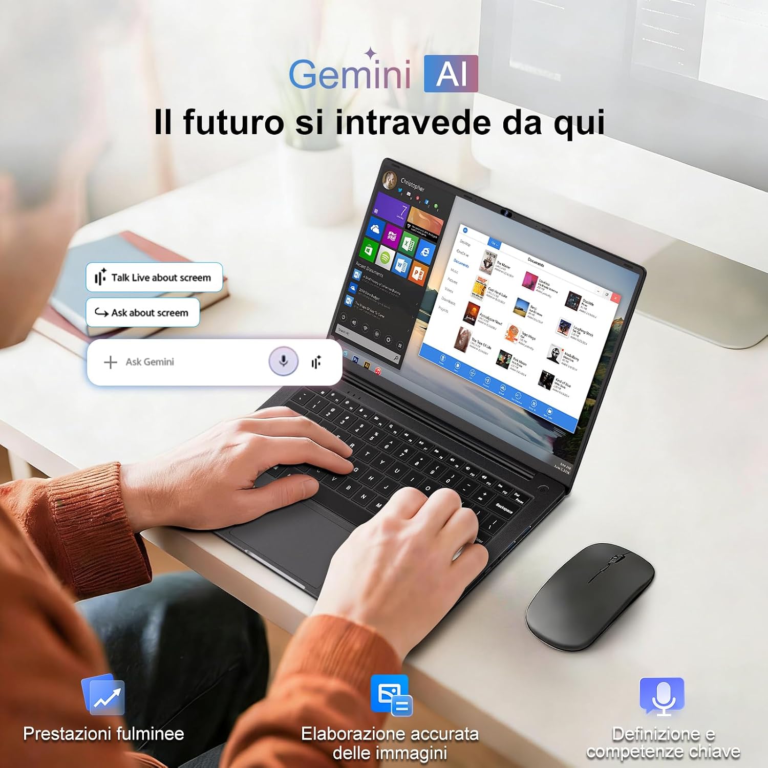 Detalle de Pc Portatile 14 Pollici Win11 con Celeron N5095, 8GB RAM, 256GB SSD – Corpo in Metallo Nero