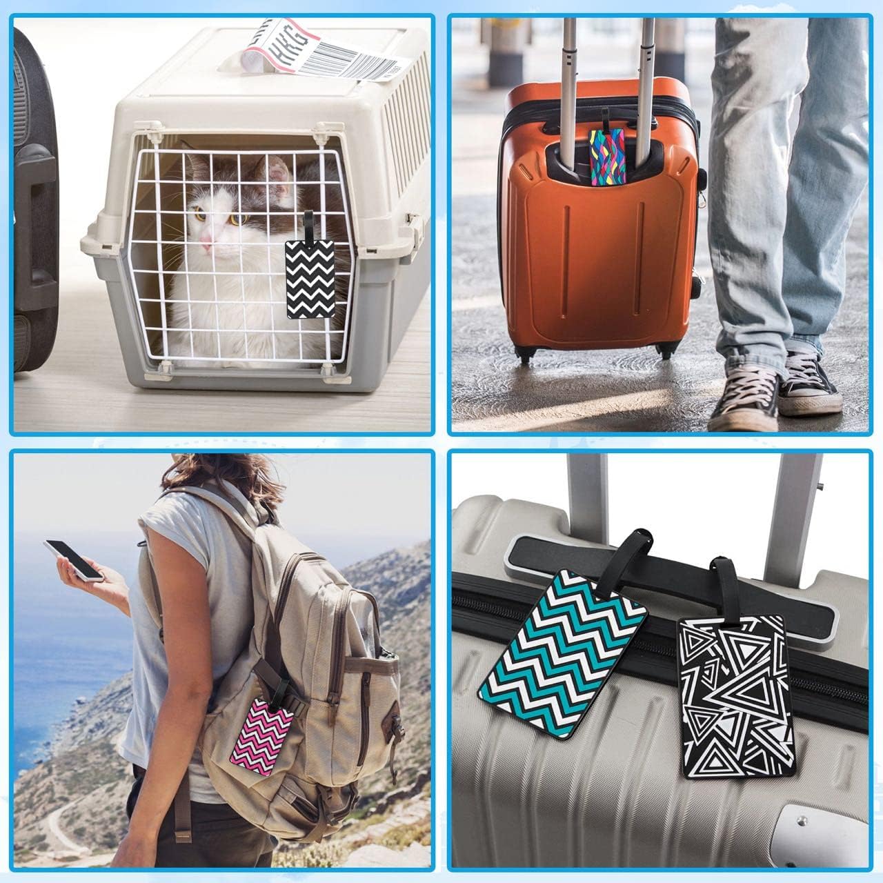 Thumbnail 6 de 6Pcs Luggage Tag Set with Colourful Geometric Pattern – Silicone Travel Labels for Suitcases and Bags