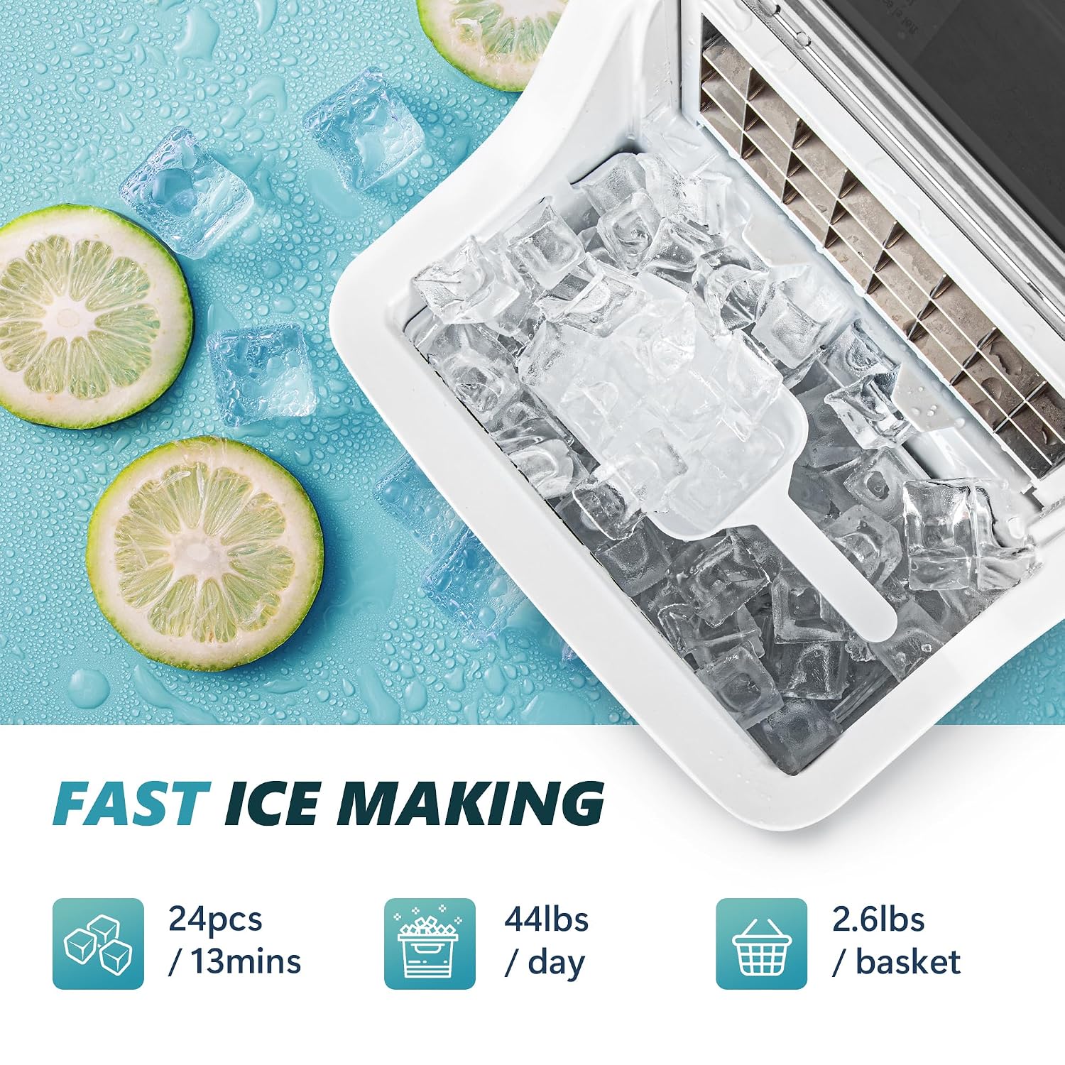 Detalle de EUHOMY Countertop Ice Maker, 45 lb/day, Adjustable Ice Thickness