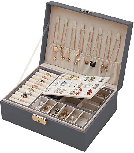 Thumbnail 7 de Mtianxy Schmuckkästchen – Doppelschicht PU-Leder Schmuckorganizer mit Schloss, 23 × 17 × 9 cm