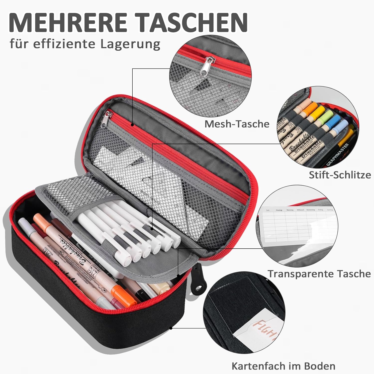 Thumbnail 4 de Wonsar Federmäppchen Mäppchen Federtasche Etui 4 Fach – vielseitig nutzbar für Schule, Büro und unterwegs