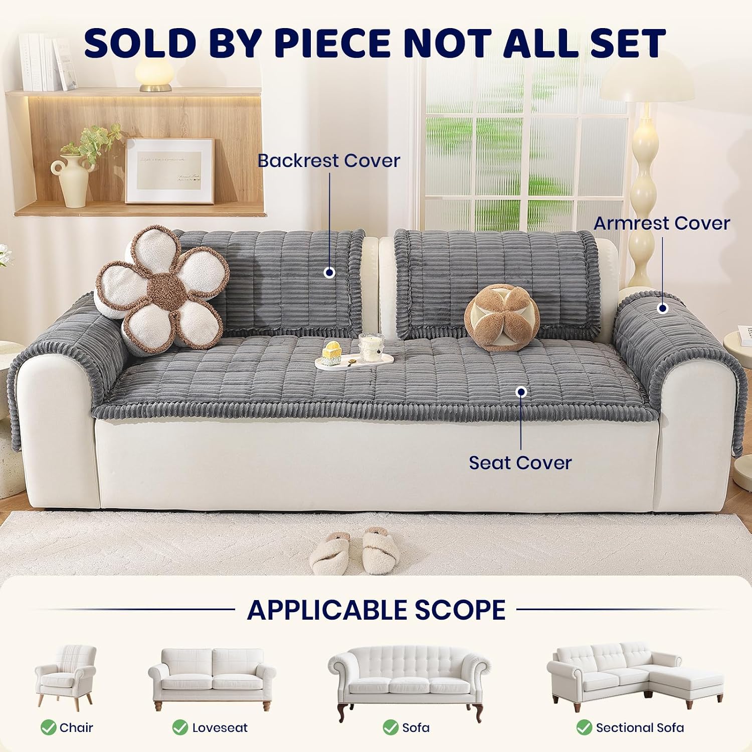 Thumbnail 1 de Royhom Housse de Couchage Épais pour Canapé et Coins – Protection anti-dérapante et douces textures (Gris, 70 x 210 cm)