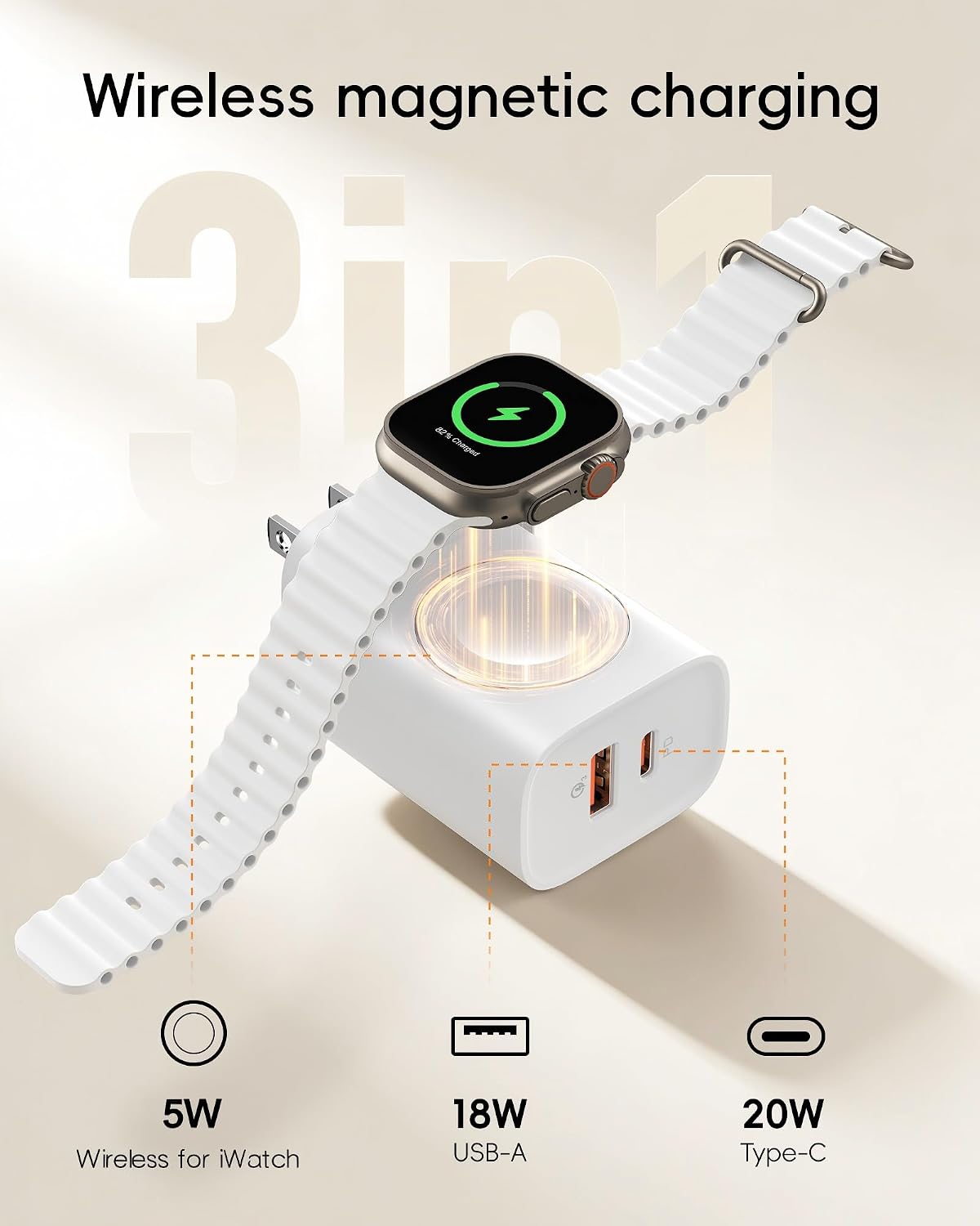 Detalle 2 de VRURC 3-in-1 Charger 20W for iPhone & Apple Watch 🔌
