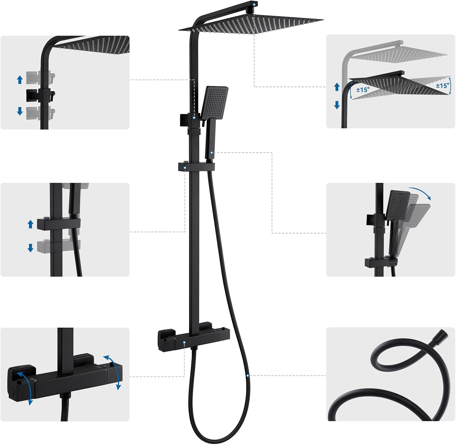 Thumbnail 6 de Auralum Auralum Duscharmatur Schwarz Thermostatset