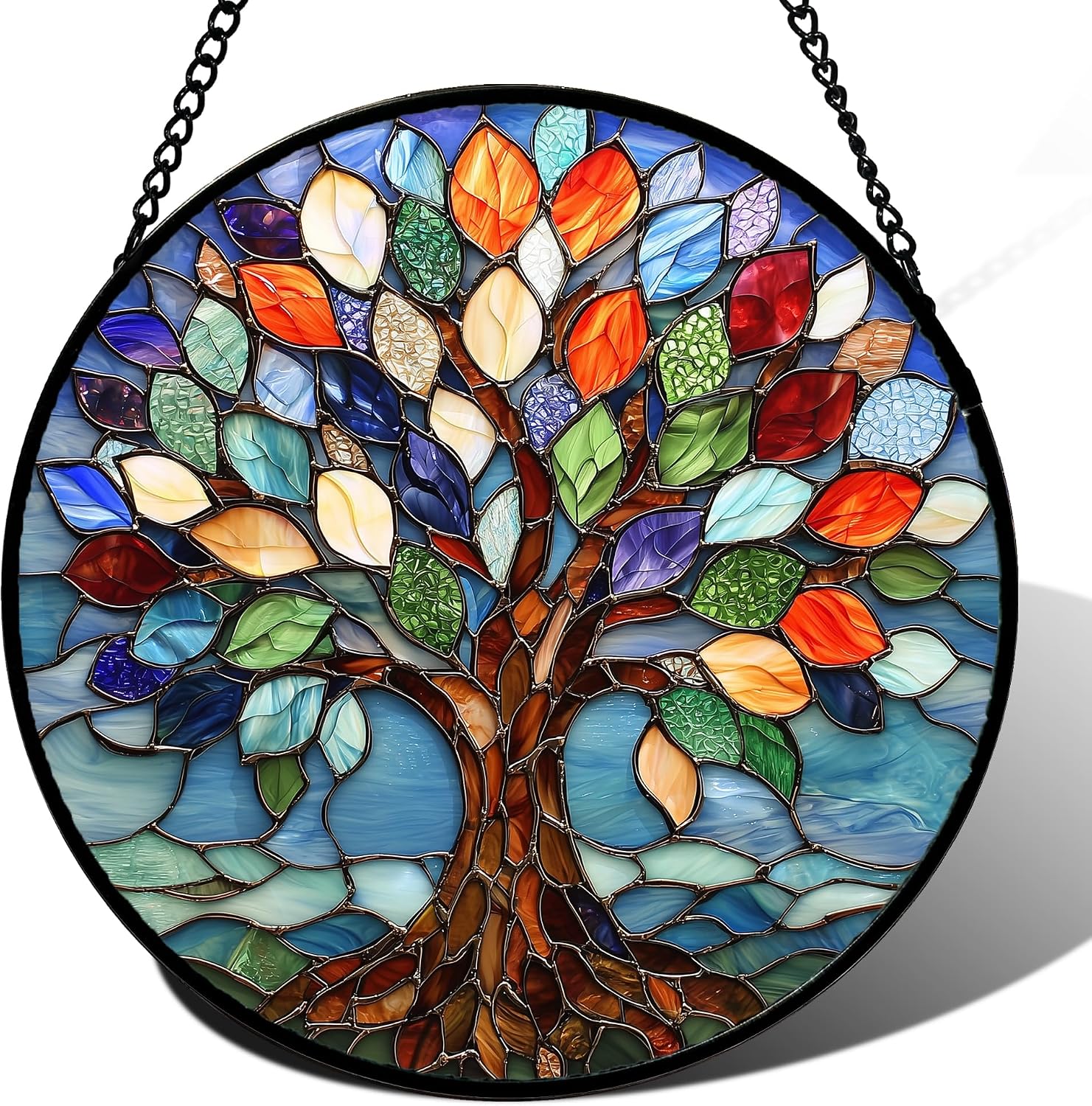 Detalle de DASTOLL Colorful Tree of Life Glass Suncatcher, 15-Inch Window Hanging