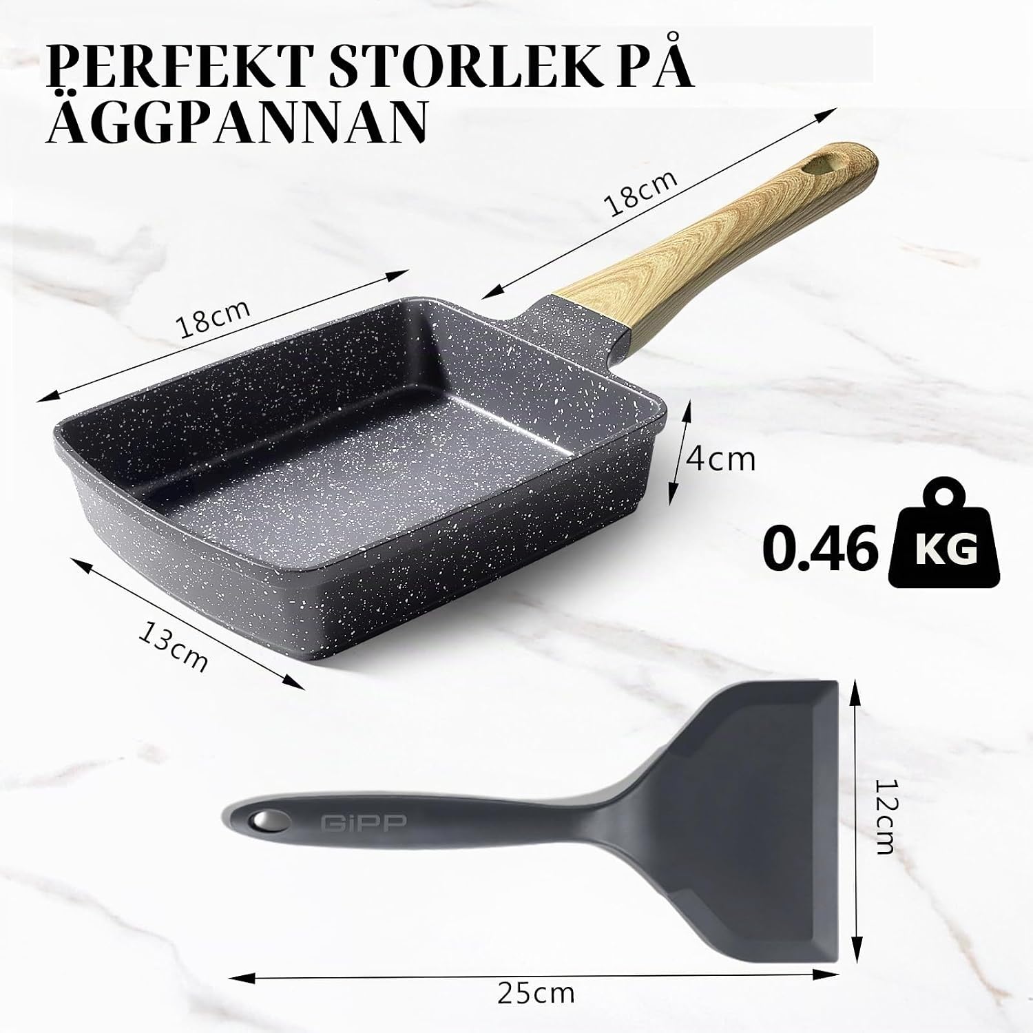 Detalle de GiPP G1-U-Ski-34-BE tamagoyakipanna med granitbeläggning