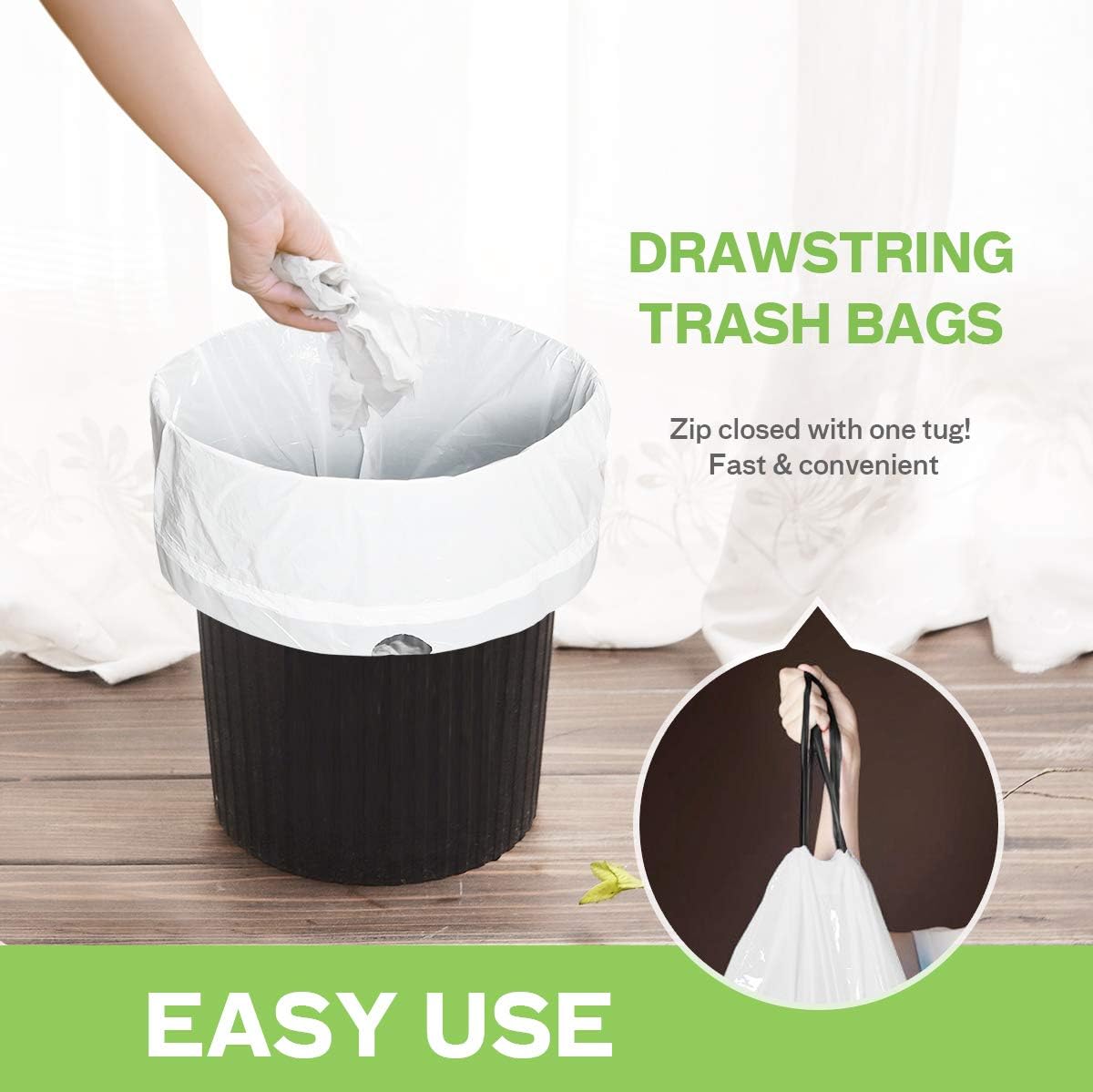 Thumbnail 4 de Teivio 1.6-Gallon Drawstring Trash Bags, 100 Count, White HDPE