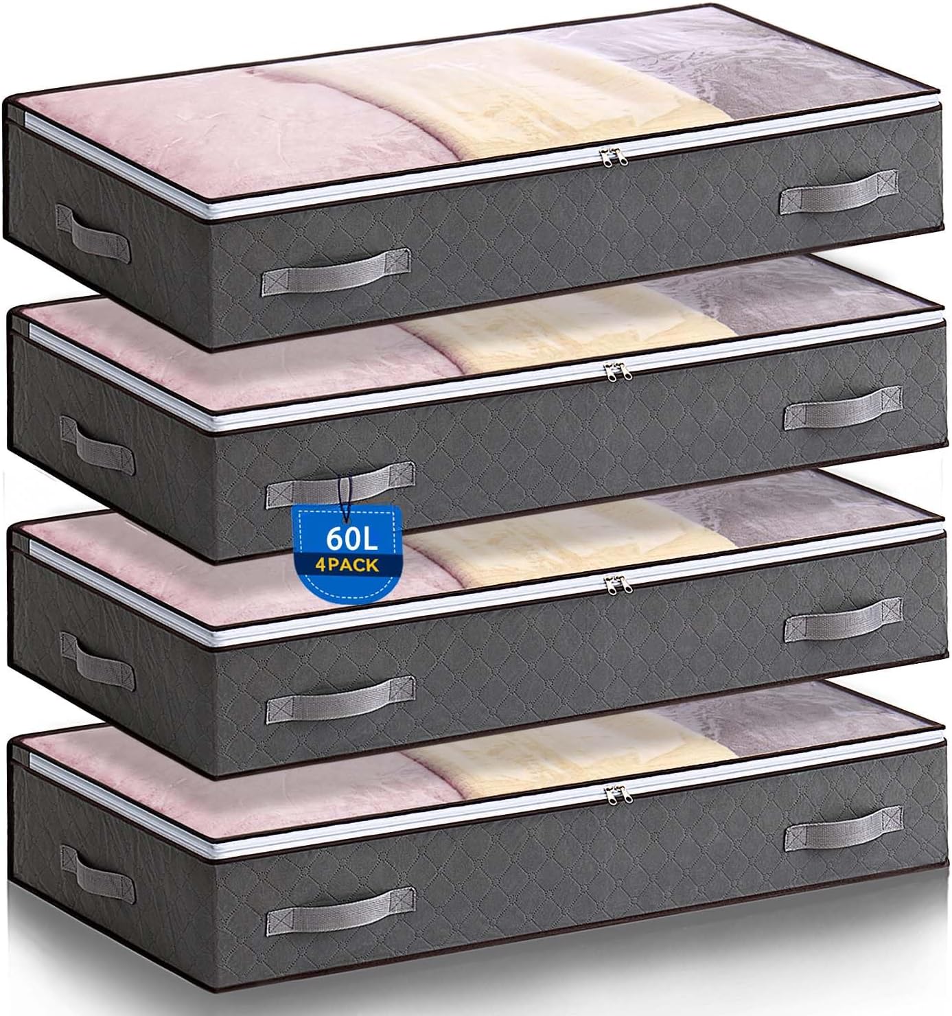 Detalle de Boic 4 Pack 60L Underbed Storage Bags with Lid & Reinforced Handles