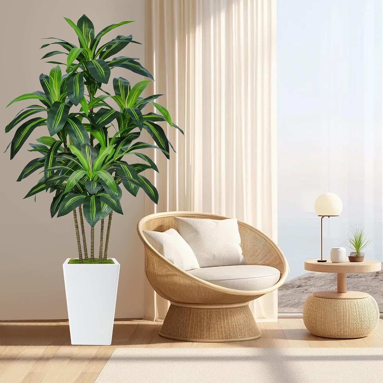 Thumbnail 5 de 6FT Artificial Dracaena Tree in White Pot — Tall Fake Indoor Tree for Home & Office Decor