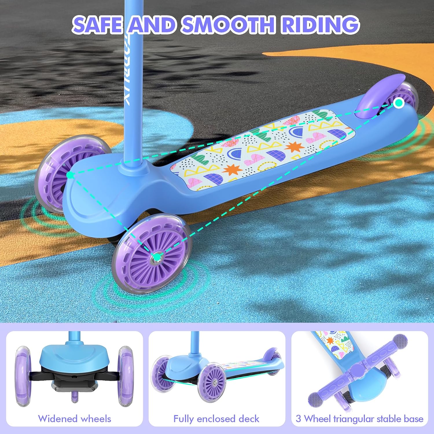 Detalle de TONBUX Kids Scooter for Ages 3-8 (3-Wheel) with Light-Up Wheels & Adjustable 4-Level Height