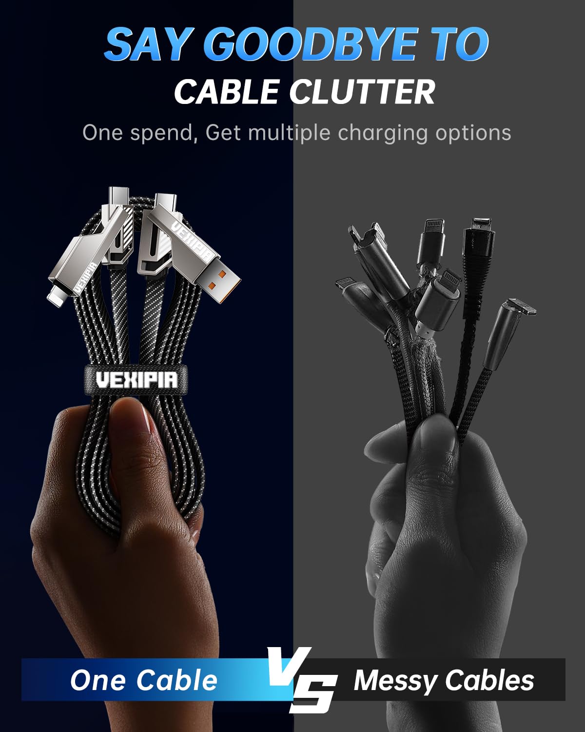 Thumbnail 2 de [Upgraded] 4-in-1 USB-C Cable 240W 5FT — 1 USB-A, 1 Lightning, 2 USB-C