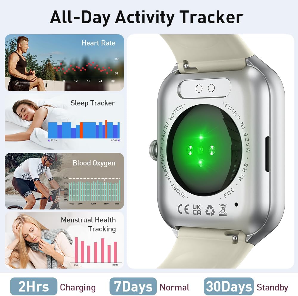Detalle de Smart Watch for Men and Women with 1.96" Display, 115+ Sports Modes, Heart Rate & Sleep Monitoring, IP68 Waterproof, Bluetooth 5.3 Calling