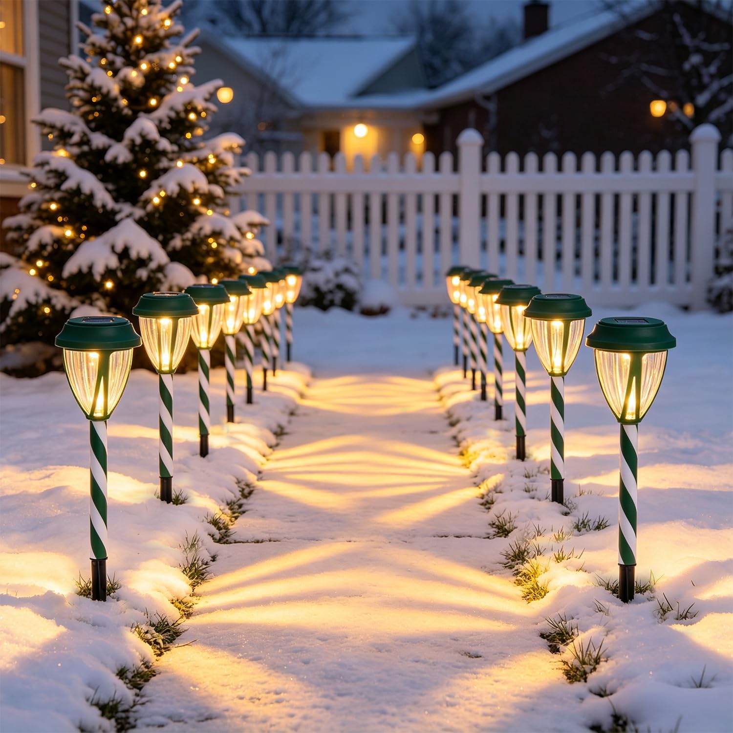 Detalle de Dynaming DC23482SD-10 Solar Christmas Pathway Lights, Green Candy Cane, Warm White LED, 10-Pack