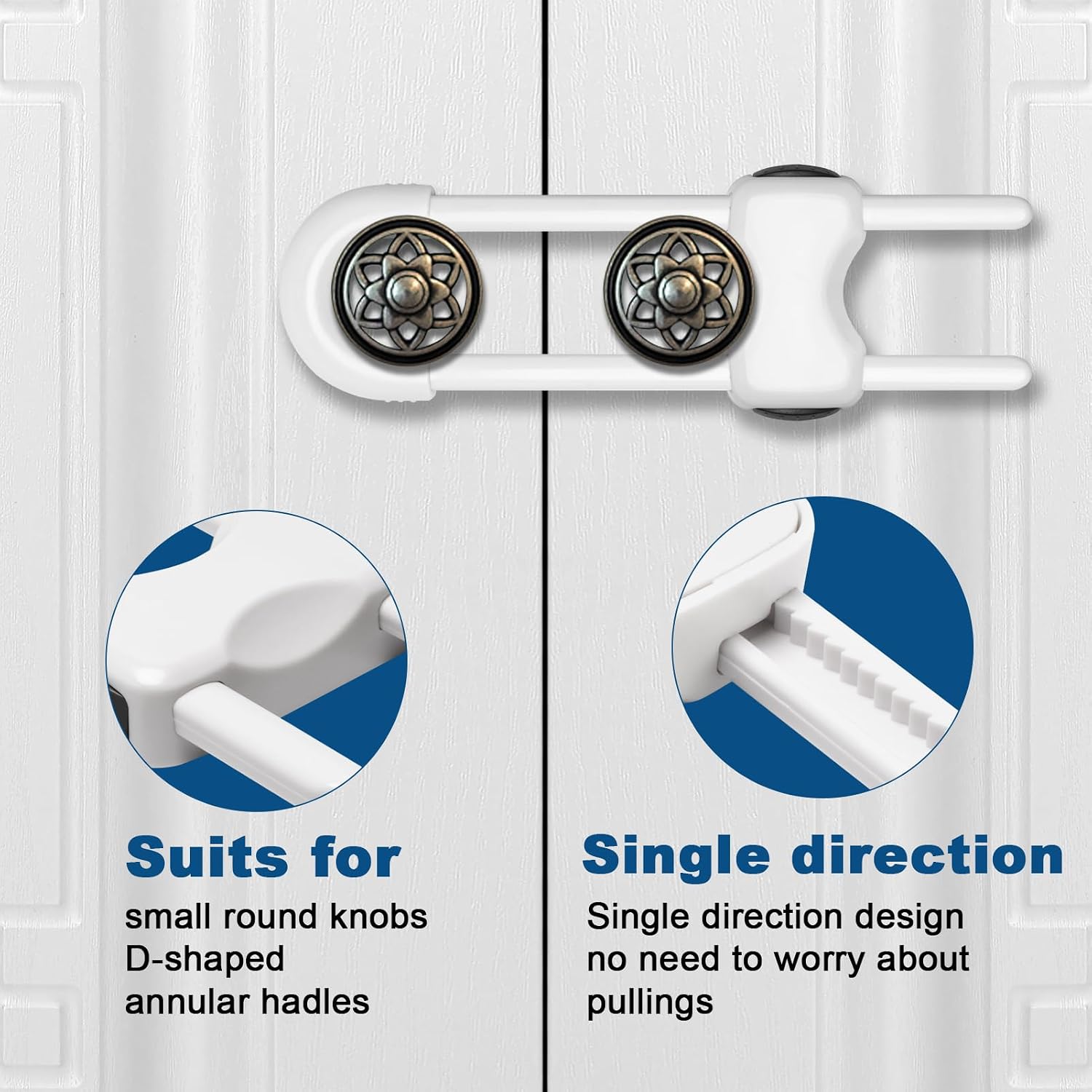 Thumbnail 2 de LLOOC GS-004 Child-Proof Cabinet Locks, 4-Pack, White, Tool-Free U-Shaped