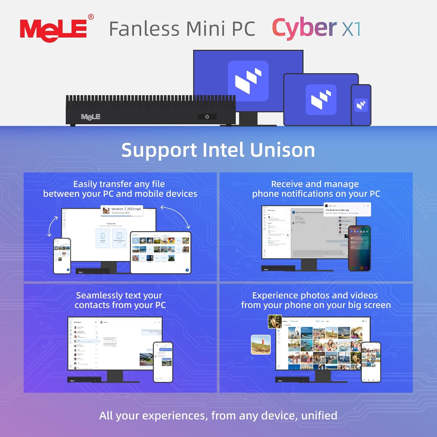 Thumbnail 5 de MeLE Cyber X1 Fanless Mini PC (N150, 8GB RAM, 256GB storage) with dual HDMI 2.0 and USB-C PD 3.0