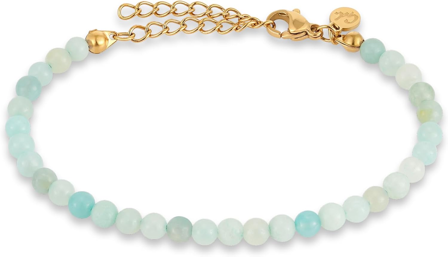 Detalle de GD GOOD.designs Bracciale con perle in pietra naturale 4 mm – regolabile 15–19 cm, placcato oro 18K