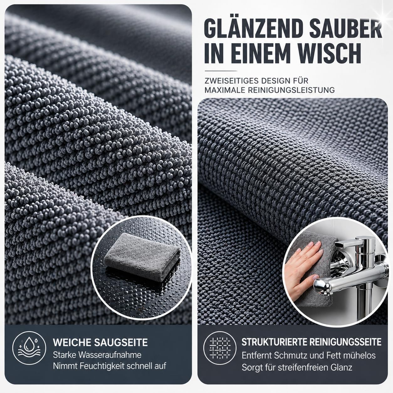 Thumbnail 1 de Surfela Trockentuch Dusche 3 Stück – Extra grobes Mikrofaser-Wischtuchset 40 × 60 cm