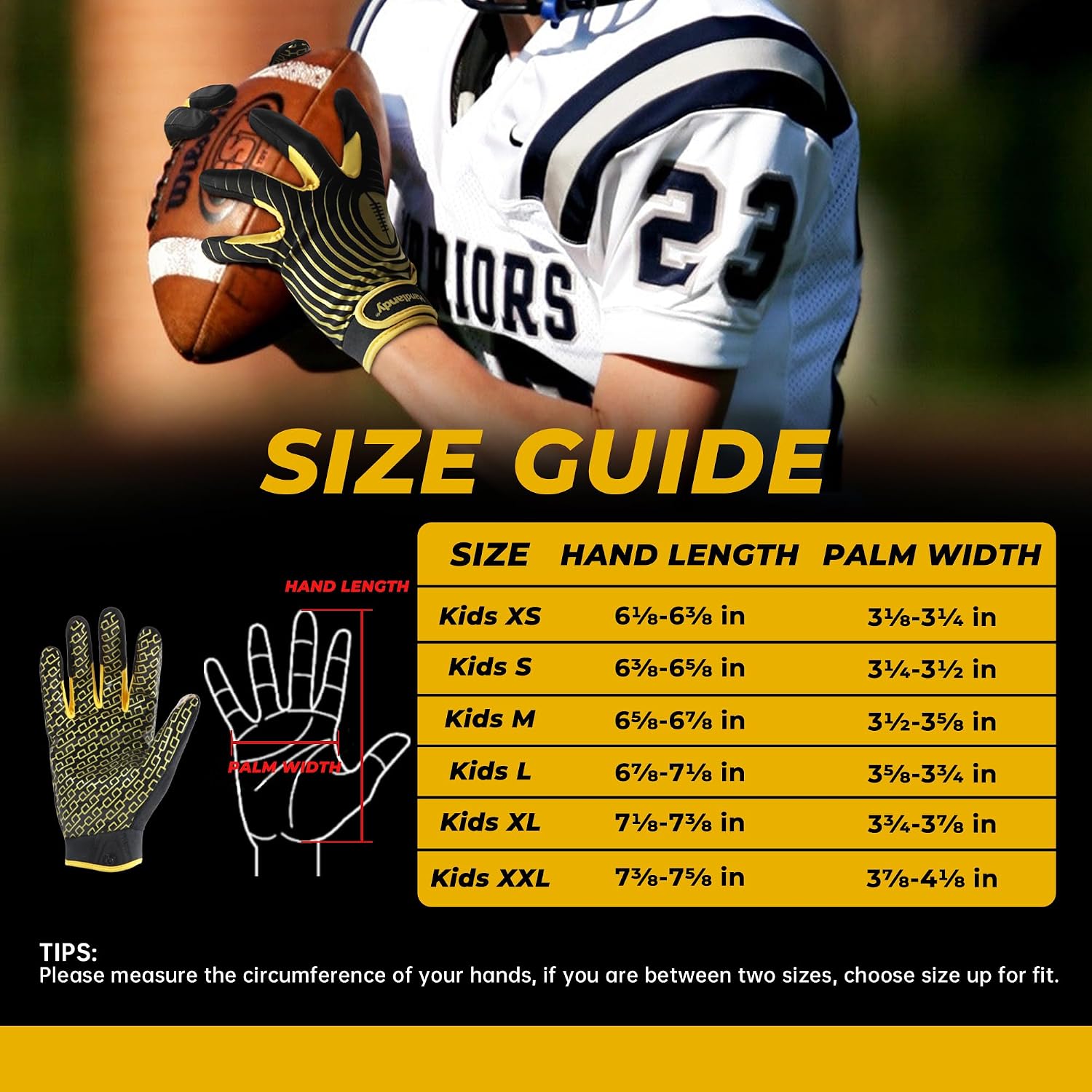 Detalle 2 de HANDLANDY Youth Football Gloves (Kids Sticky Receiver Gloves) with Tacky Silicone Palm Grip