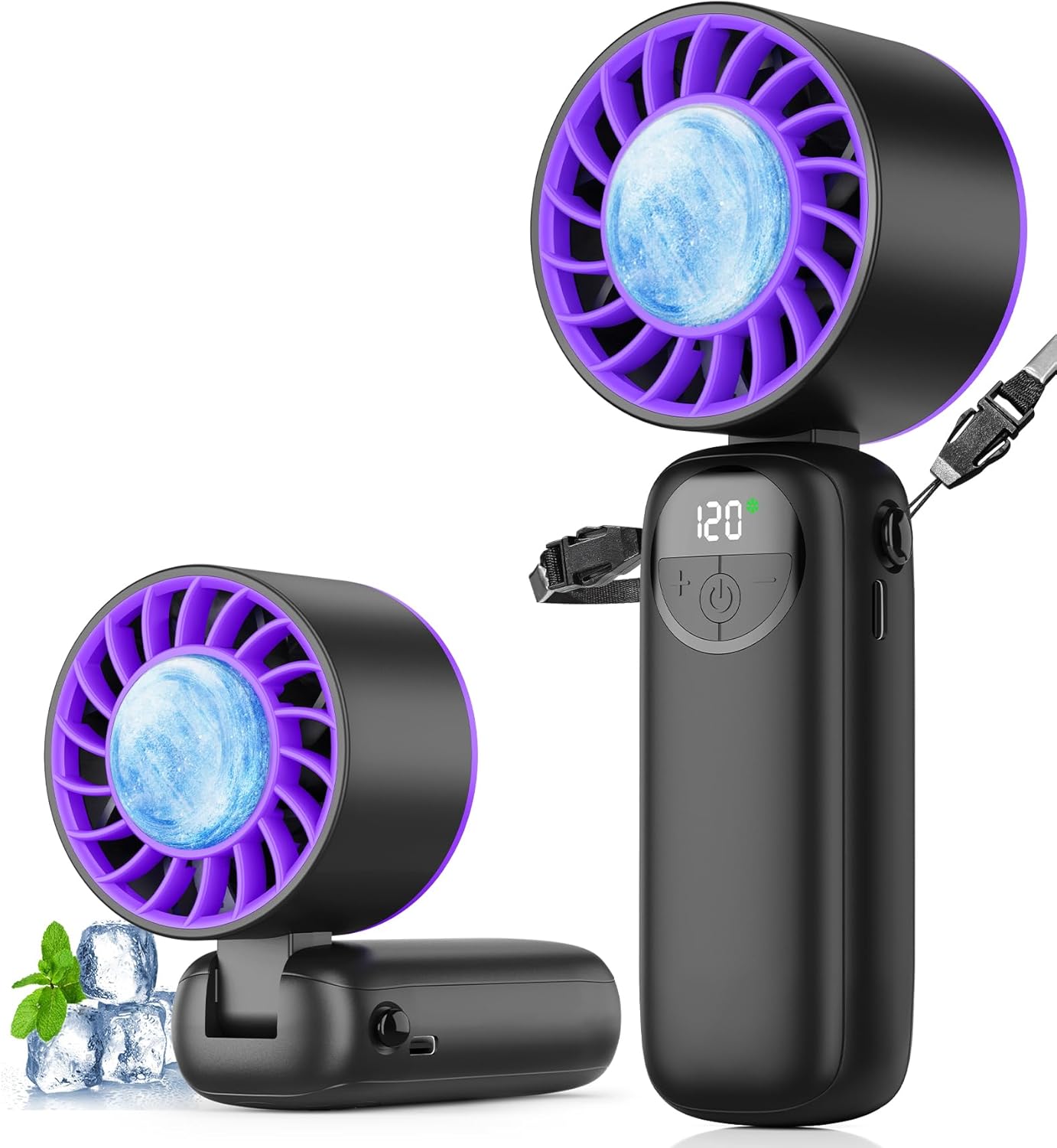 Detalle de Portable Handheld Fan with 4000mAh Battery, 16800RPM Turbo Cooling and Ice Cooler