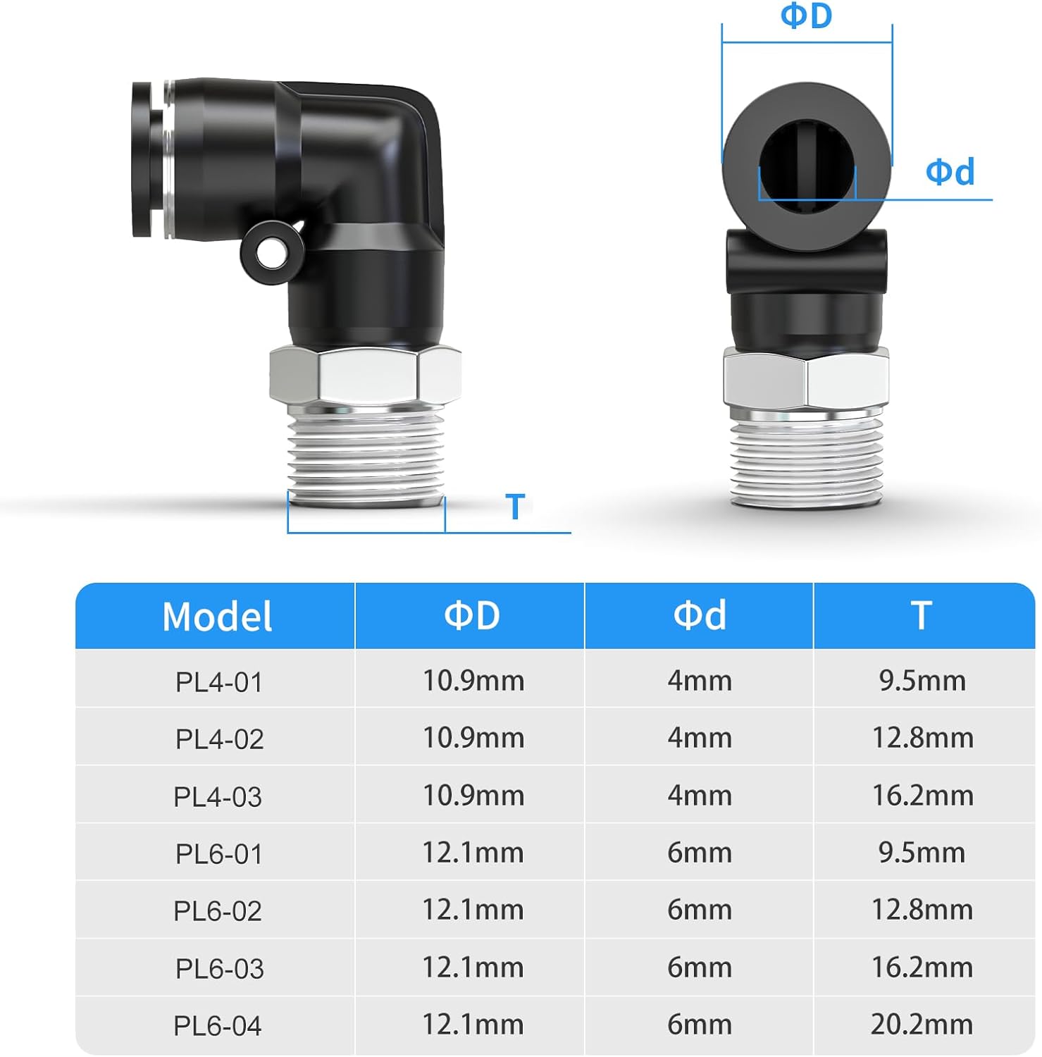 Thumbnail 1 de TAILONZ PNEUMATIC PL6-03 male elbow push-to-connect fitting for 6mm tube (3/8" BSP), 10-pack