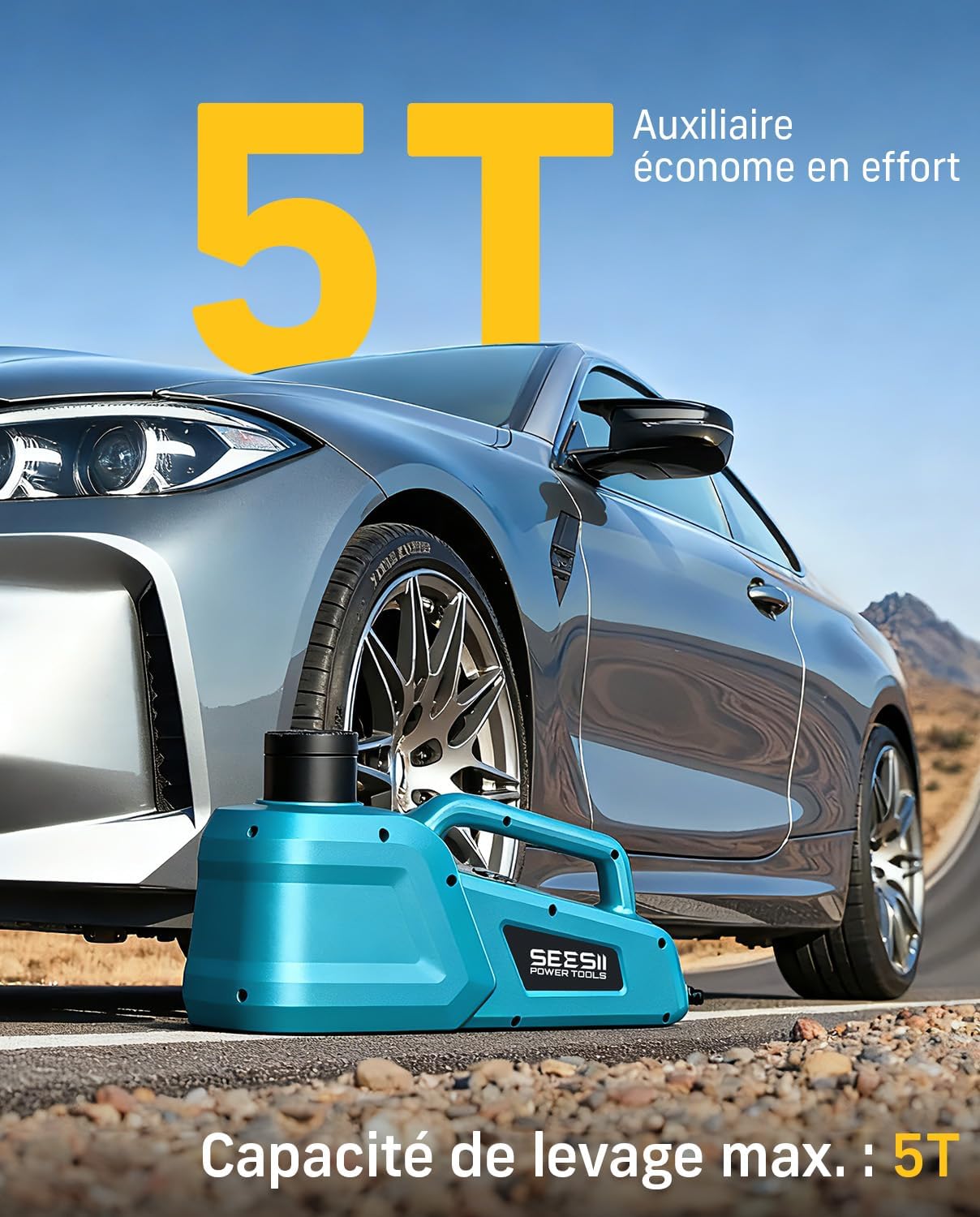 Thumbnail 1 de SEESII Cric hydraulique 12V 5 tonnes (3 tonnes) avec télécommande — amplitude de levage 15,5 à 45 cm