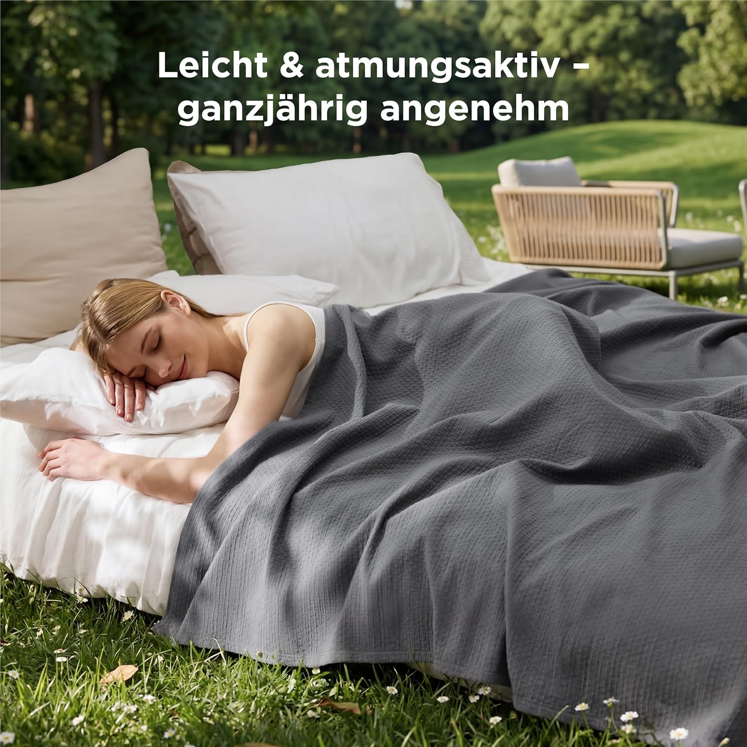 Thumbnail 2 de BEDSURE Tagesdecke aus 100% Baumwolle mit Rautenmuster – Haustierfreundliche Kuscheldecke 180x240 cm (Grau)