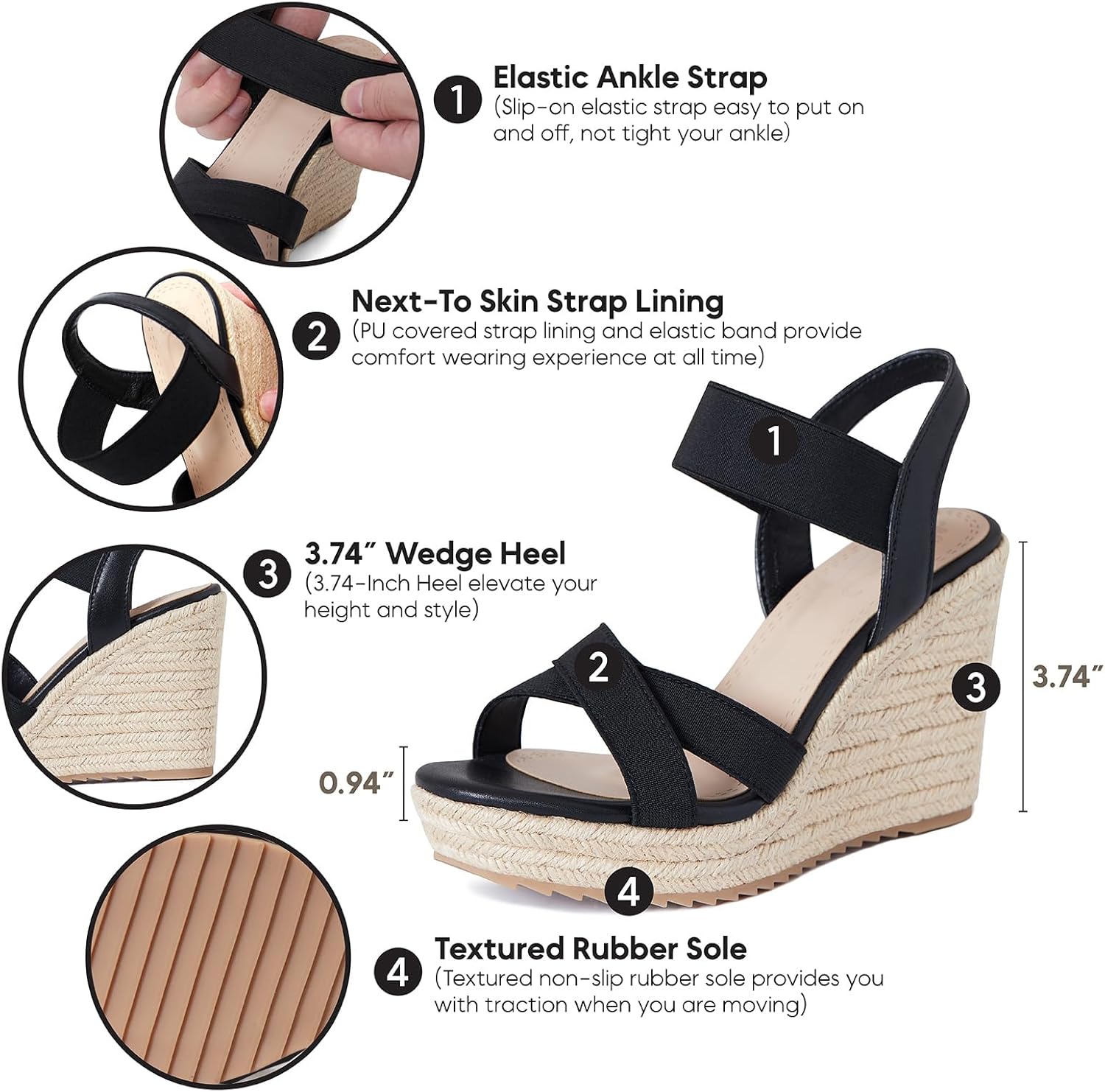 Thumbnail 3 de Mikarka Women’s Open-Toe Espadrilles Wedge Sandal with Elastic Ankle Strap