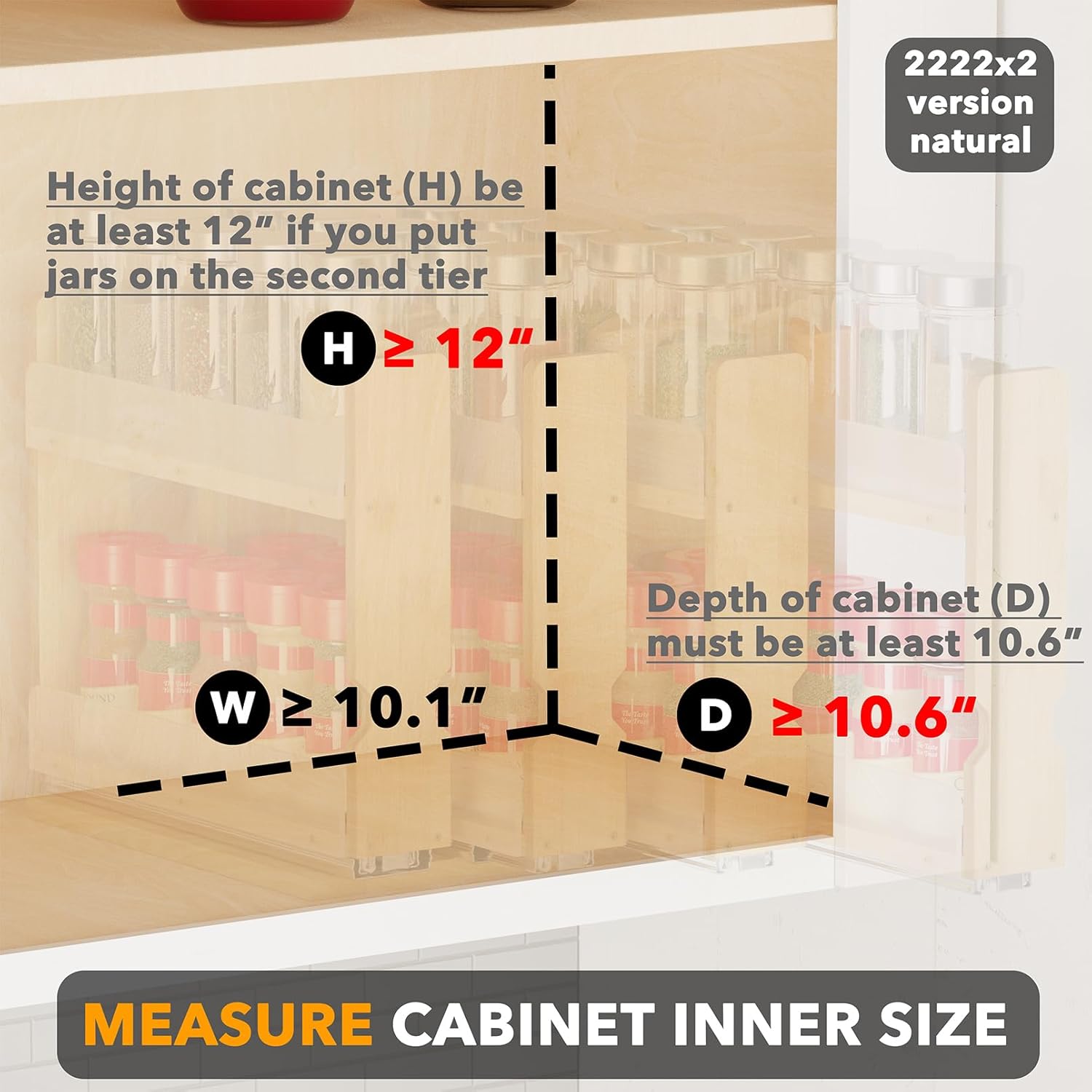 Detalle de SpaceAid Bamboo Pull Out Spice Rack Organizer (4 Drawers, 2-Tier) — 10.1" Wide