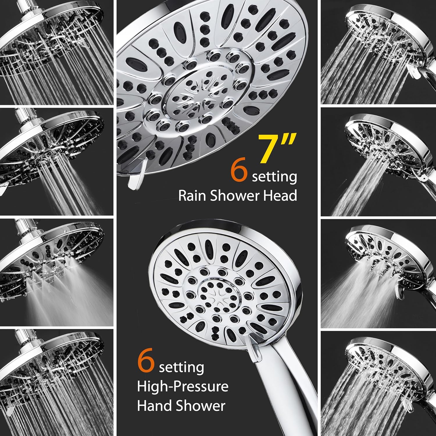 Thumbnail 2 de AquaDance 7" Premium High Pressure 3-Way Rainfall Combo (3328) with 6-Setting Hand Shower