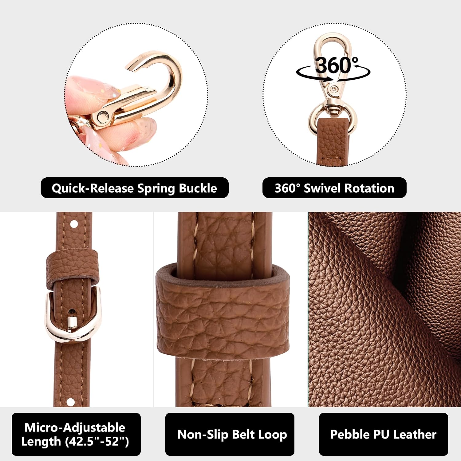 Thumbnail 2 de SEAVILIA PU Leather Purse Strap, Adjustable 43–51 in, Brown with Gold Hardware