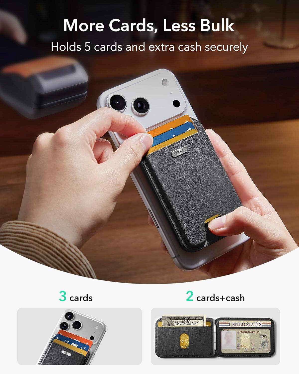 Thumbnail 4 de ESR Geo for MagSafe Wallet with Full Find My, 5-Card Holder, RFID Blocking & Adjustable Stand (Black)
