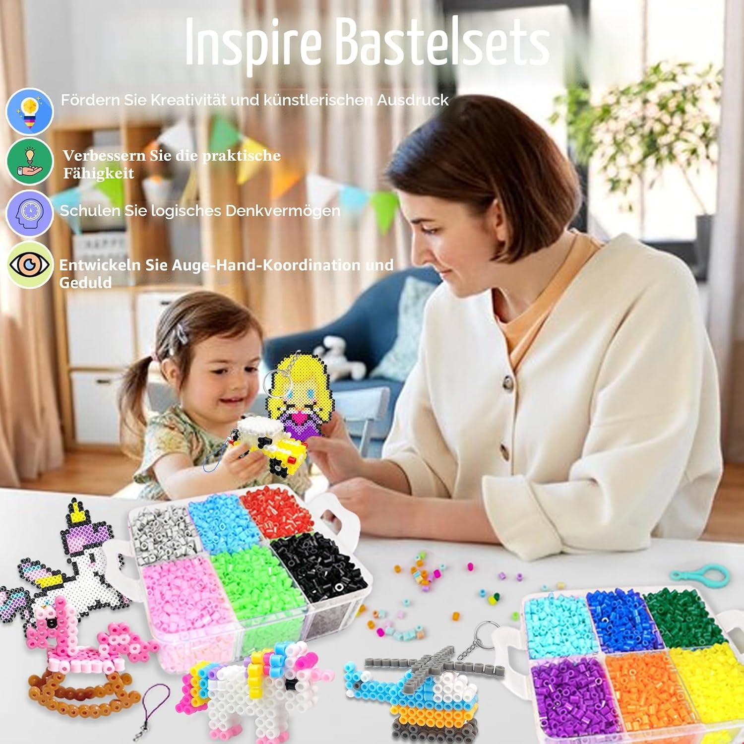 Detalle 2 de 20 Farben 5mm Bügelperlen Set mit Aufbewahrungsbox – 11000 Perlen, DIY Schmuck & Deko