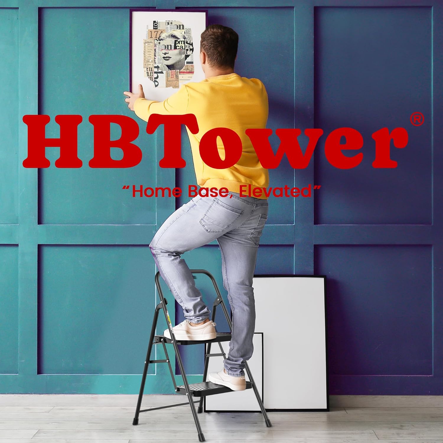Thumbnail 6 de HBTower 2-Step Ladder with Wide Anti-Slip Pedals, Folding Steel Frame