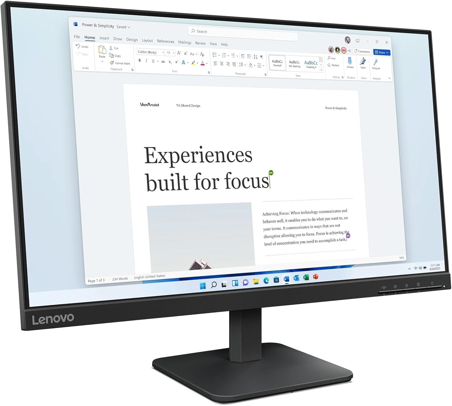 Detalle de Lenovo L24-4e: 23,8" Full HD IPS-Monitor mit flexibler Anschlussvielfalt