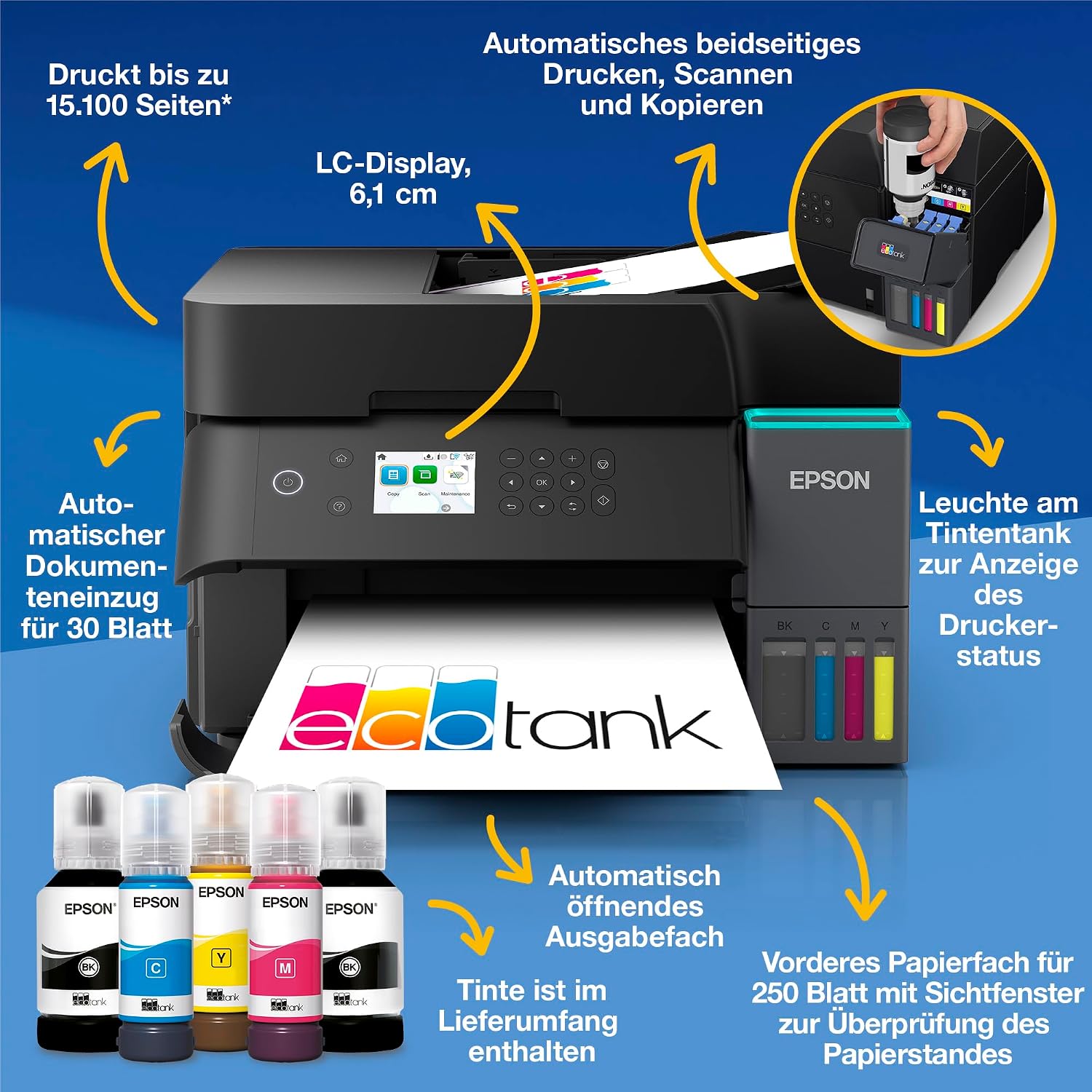 Detalle de Epson EcoTank ET-3950 Multifunktionsdrucker mit Wi‑Fi