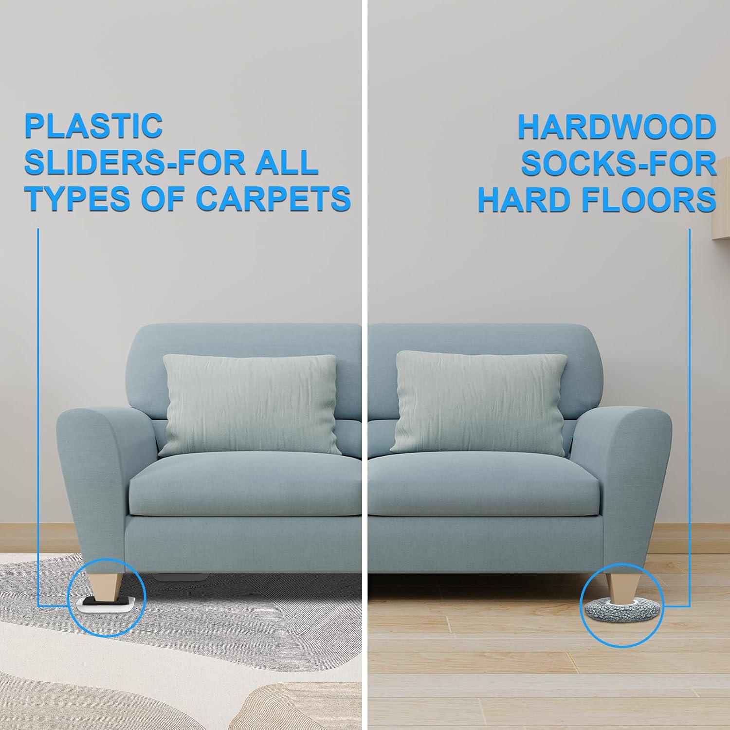 Detalle de Kiss Core HK 3-in-1 Furniture Sliders Kit with Carpet Pads and Floor Socks