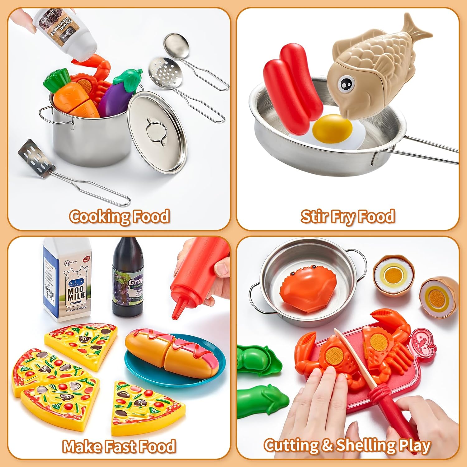 Detalle de Kidsciety 52‑teiliges Spielküchen-Set mit Spielessen 🍽