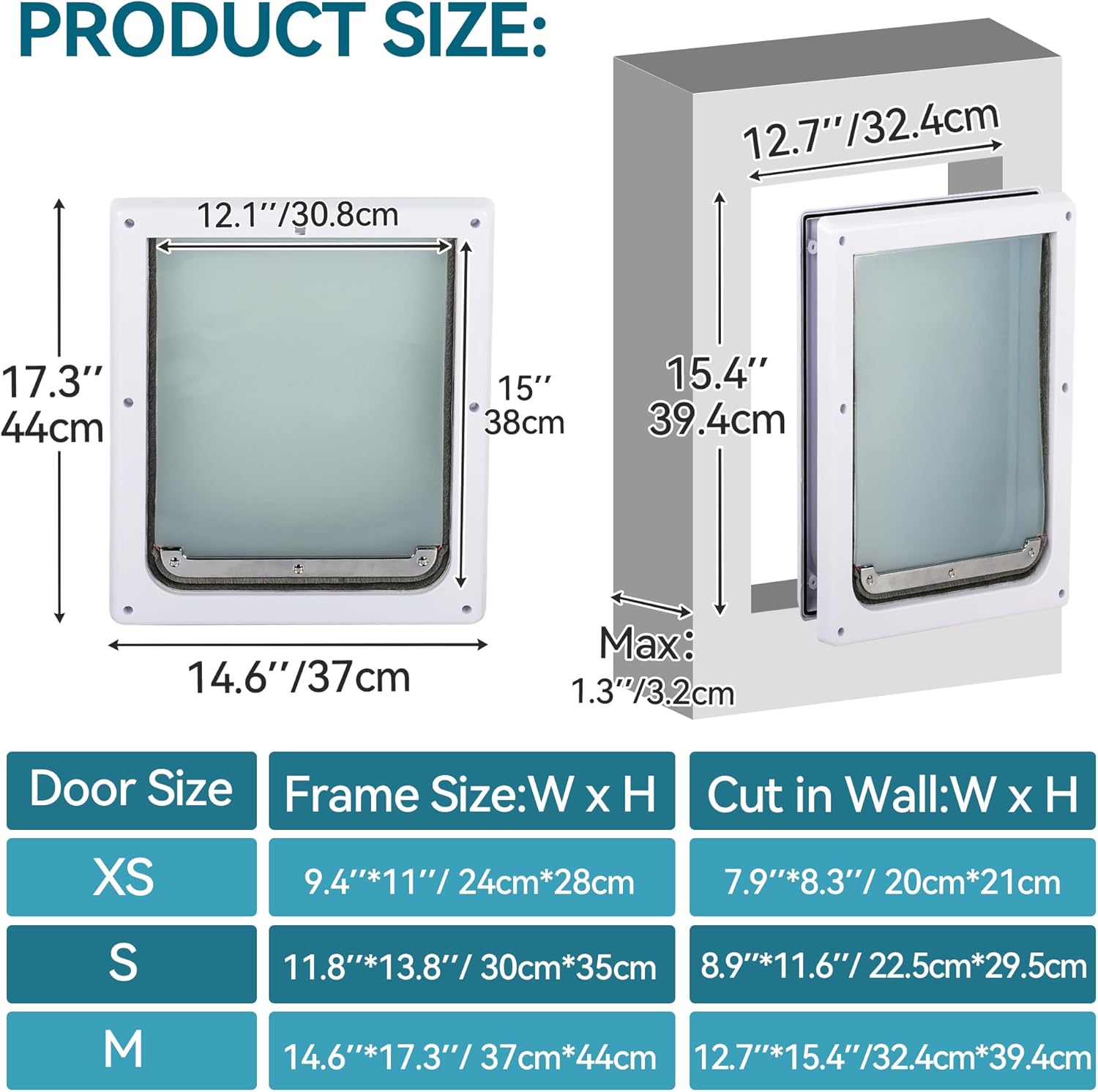 Detalle de PAWISE 2 Way Dog Door with Lockable Flap (39x45cm) – Flexible, Transparent Flap, Easy Installation
