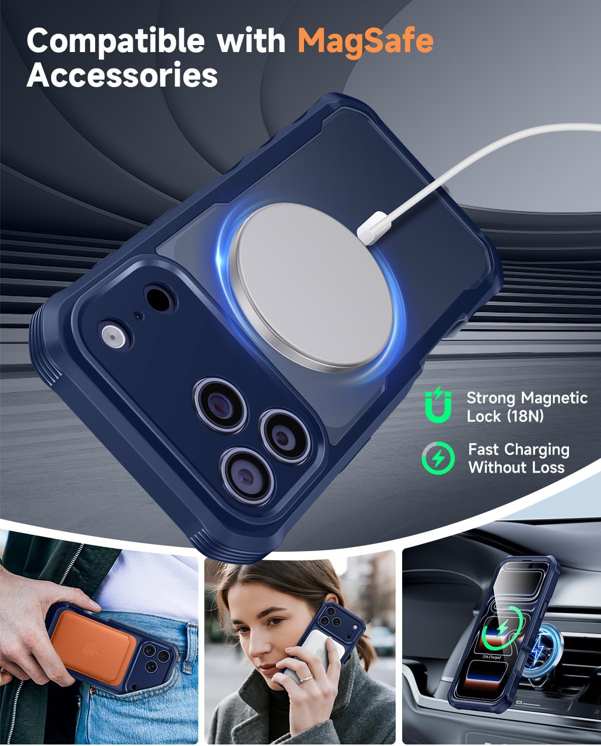 Detalle de seacosmo Magnetic Case for iPhone 17 Pro Max with MagSafe — 9H Tempered Glass Screen Protector & Camera Protection (Blue)