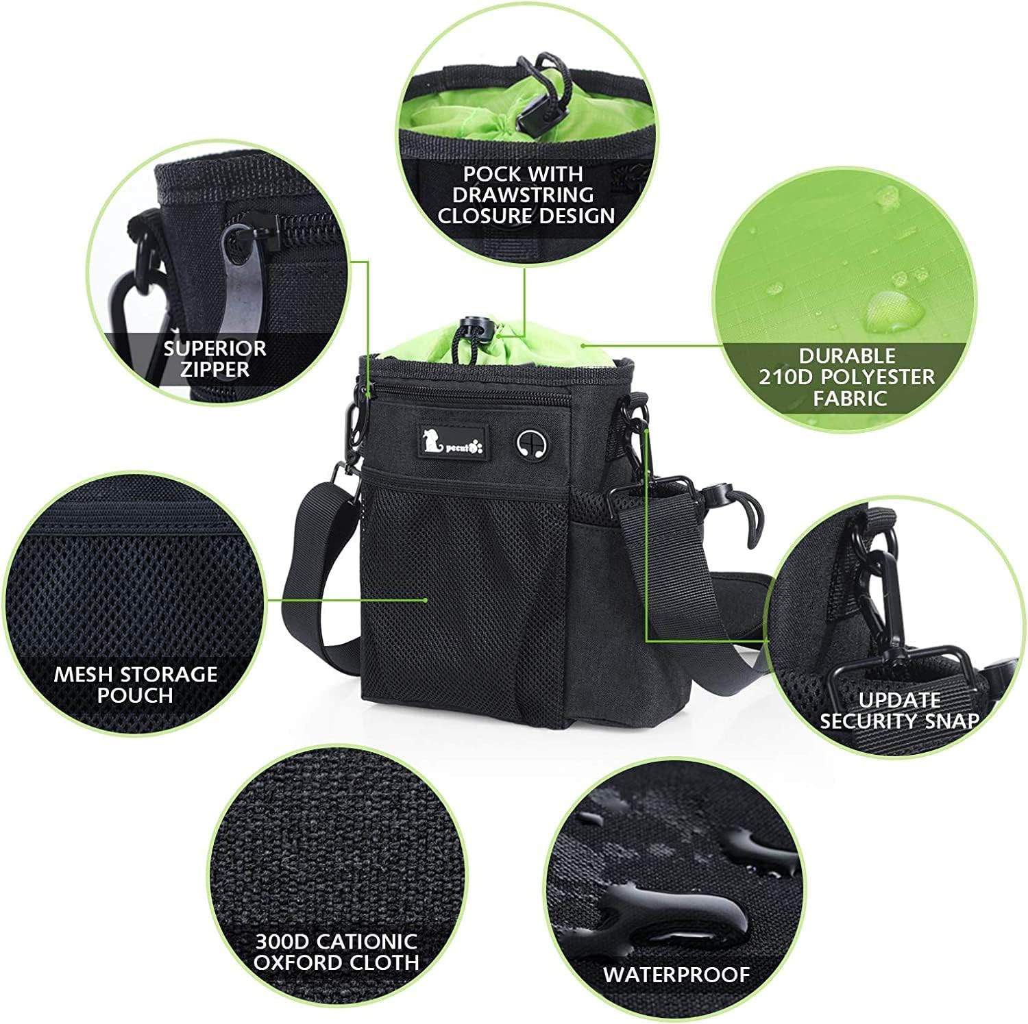 Thumbnail 1 de pecute Large Dog Treat Pouch Bag with Water Bottle Holder (Black) – waterproof walking training bag